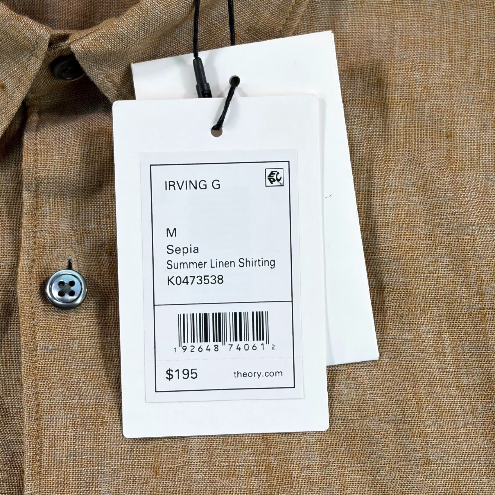 Theory Theory Shirt Men M Sepia 100% Linen Long Sleeve Button-Up Collared Spread City Preppy NWT Size US M / EU 48-50 / 2 - 3 Thumbnail