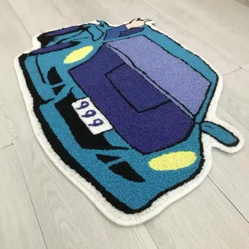 Handmade Handmade Plush Car Print Retro Carpet Rug Size ONE SIZE - 3 Thumbnail