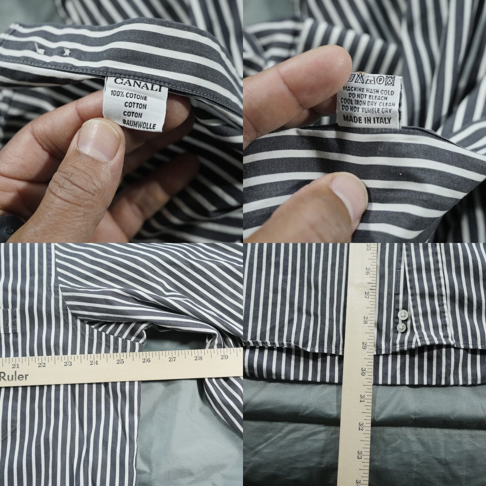 Canali Canali Shirt Mens 45 Black White Striped Barrell Cuffs Button-Down Italy Size US XXL / EU 58 / 5 - 8 Thumbnail