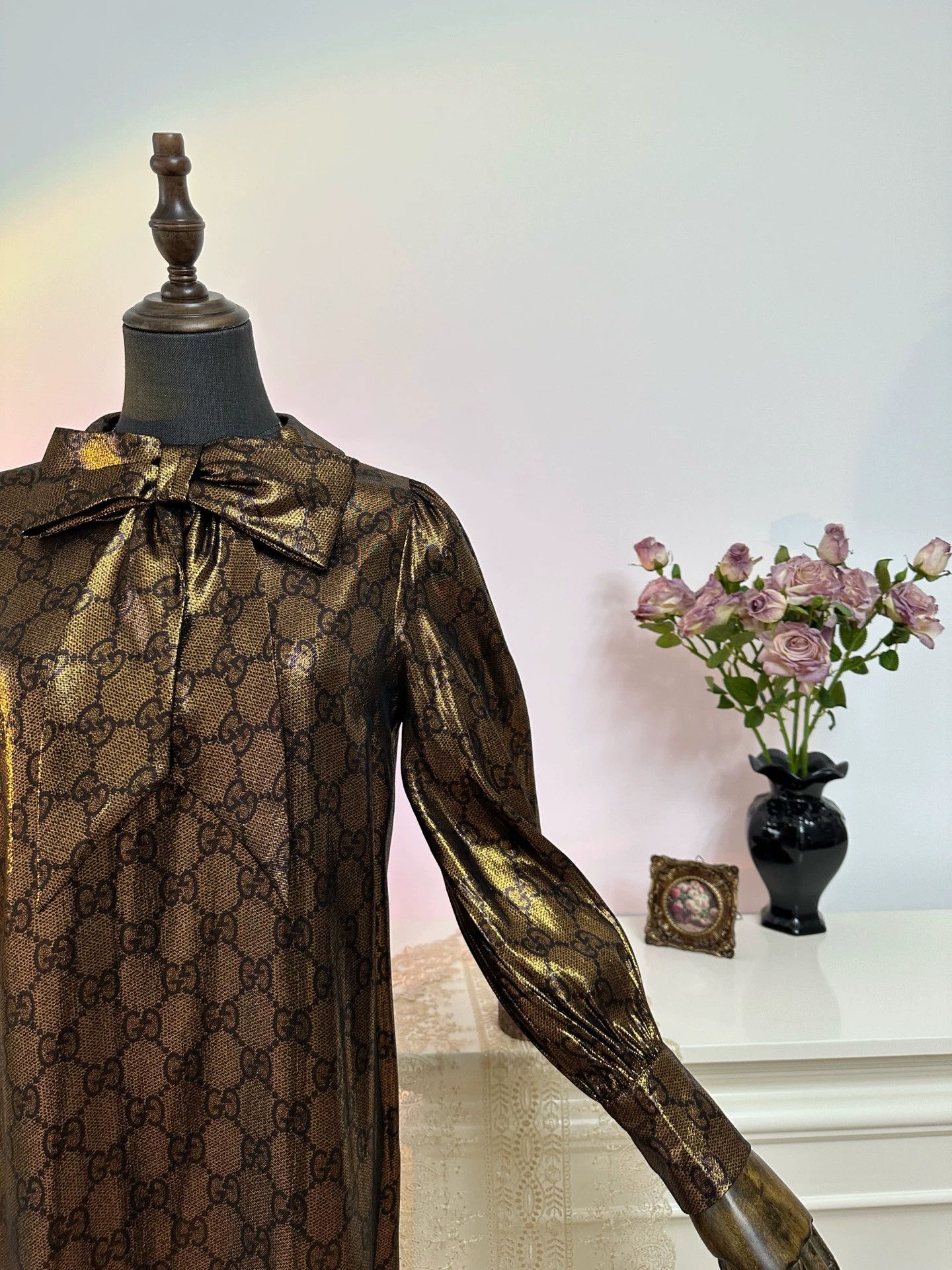 Gucci GUCCI CNY SS24 Logo Print Long Dress Women's Black & Gold Size M / US 6-8 / IT 42-44 - 5 Thumbnail