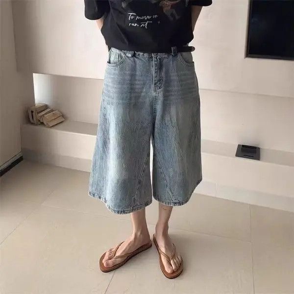 Japanese Brand Light blue casual street retro straight denim shorts Size US 32 / EU 48 - 4 Thumbnail