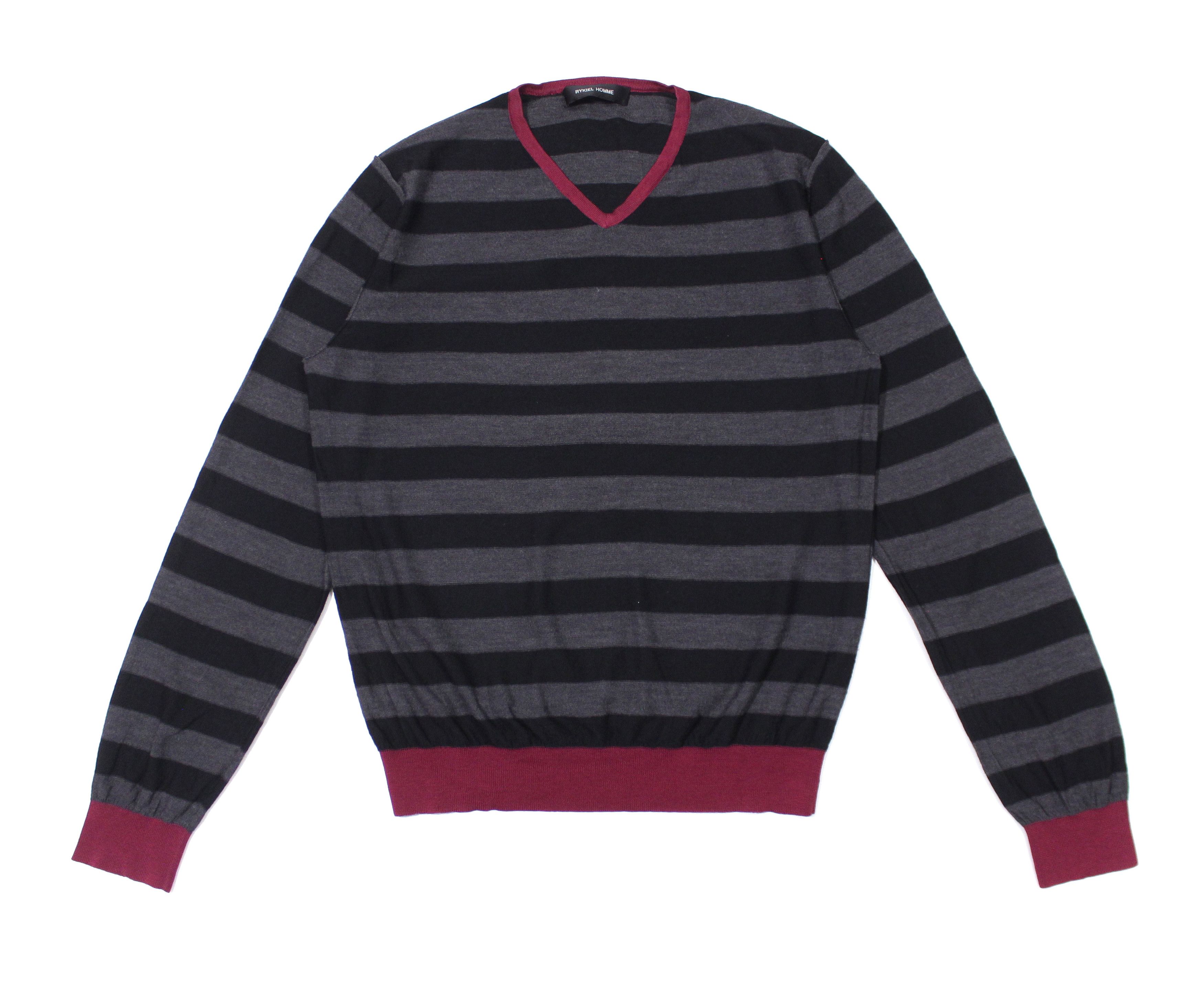 Sonia Rykiel Homme Wool Striped V Neck Sweater Size US M / EU 48-50 / 2 - 1 Thumbnail