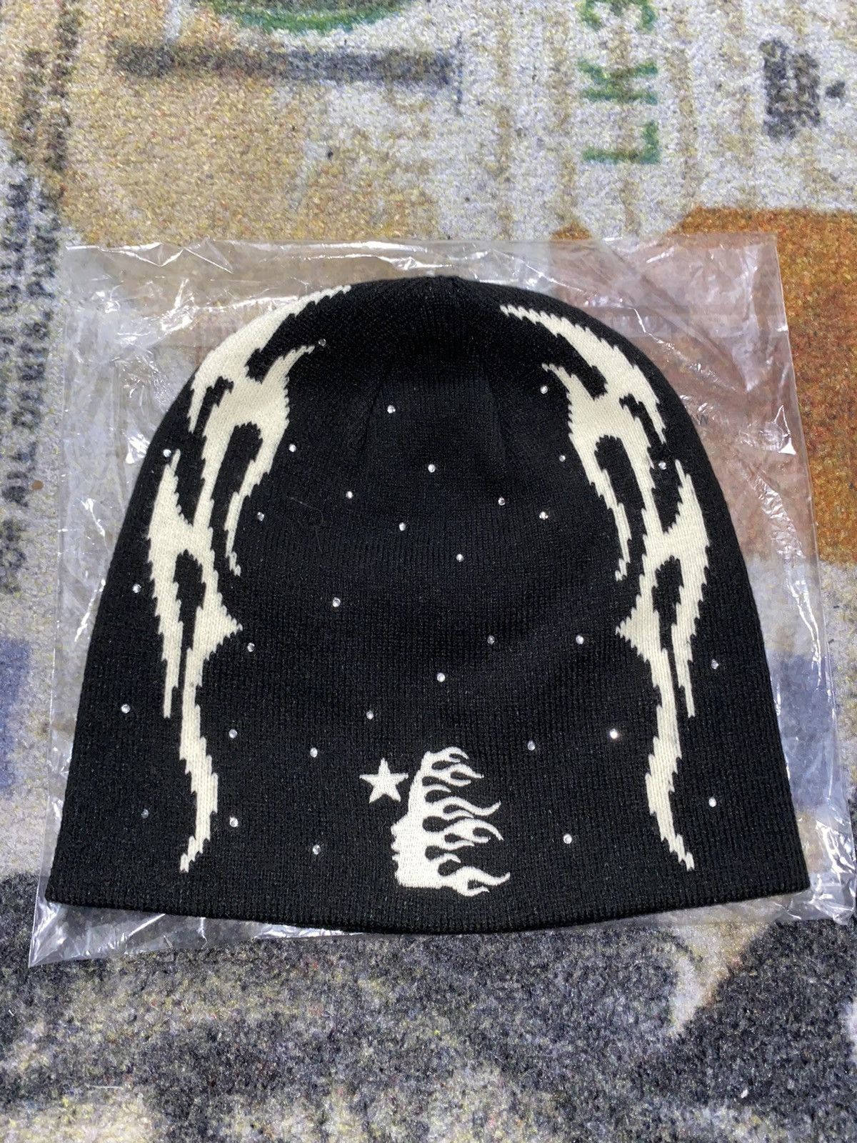image of Aa Hellstar Black Rhinestone Beanie, Men's