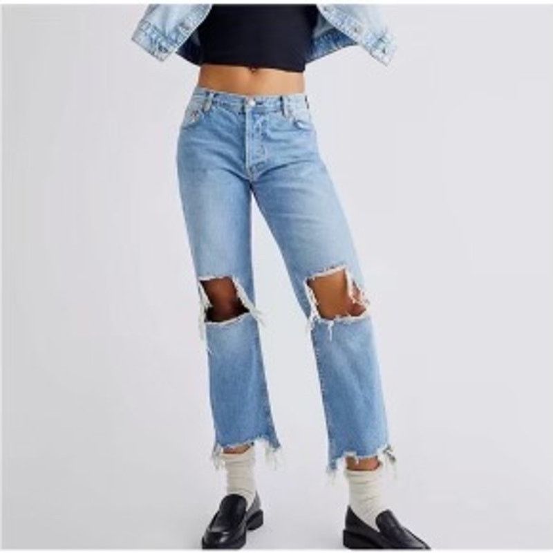 Free People NWT Free People Distress Straight Leg Jeans Size 25 Boho Size 25" / US 0 / IT 36 - 1 Thumbnail