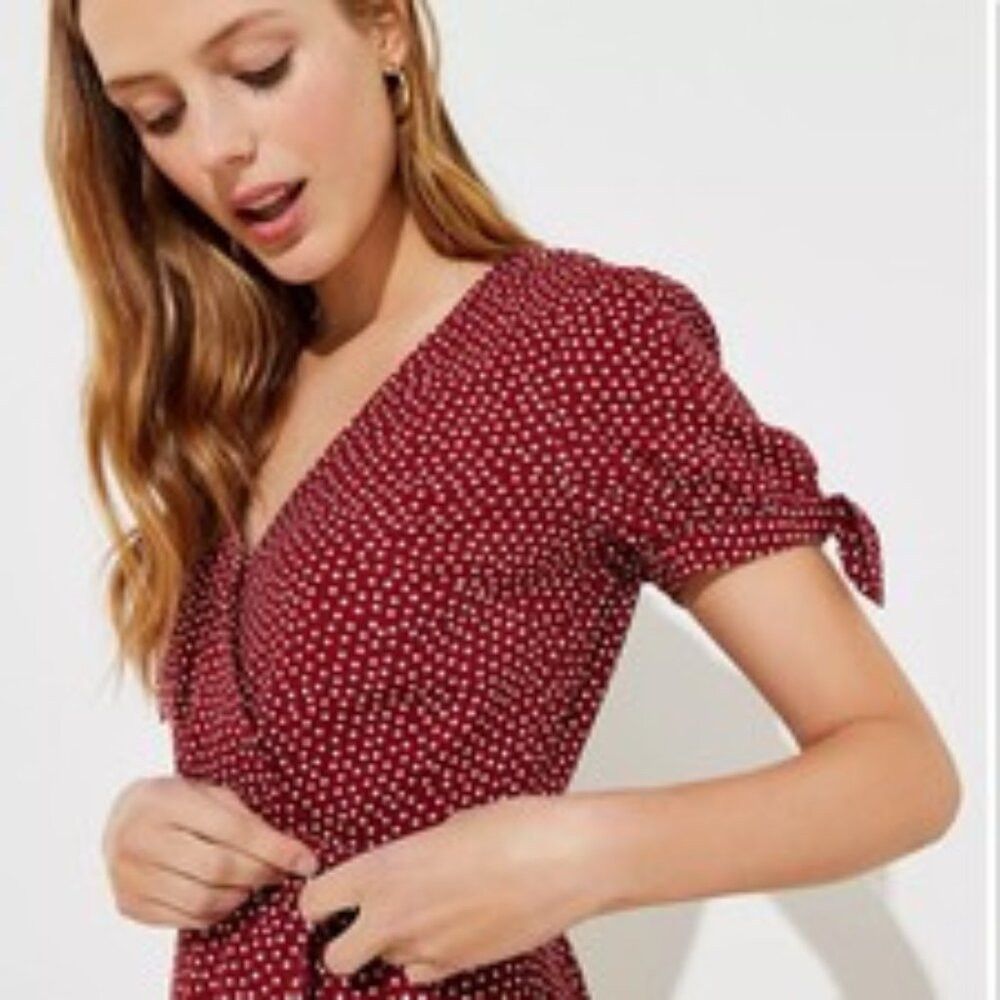 Loft NWT New LOFT Red Polka Dot Wrap Romper Dress Size 18 Size 40" / US 18 - 1 Thumbnail