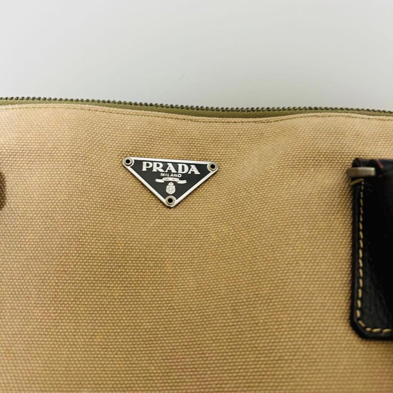 Prada Prada - Beige and Black Canvas Tote Bag Size ONE SIZE - 9 Thumbnail