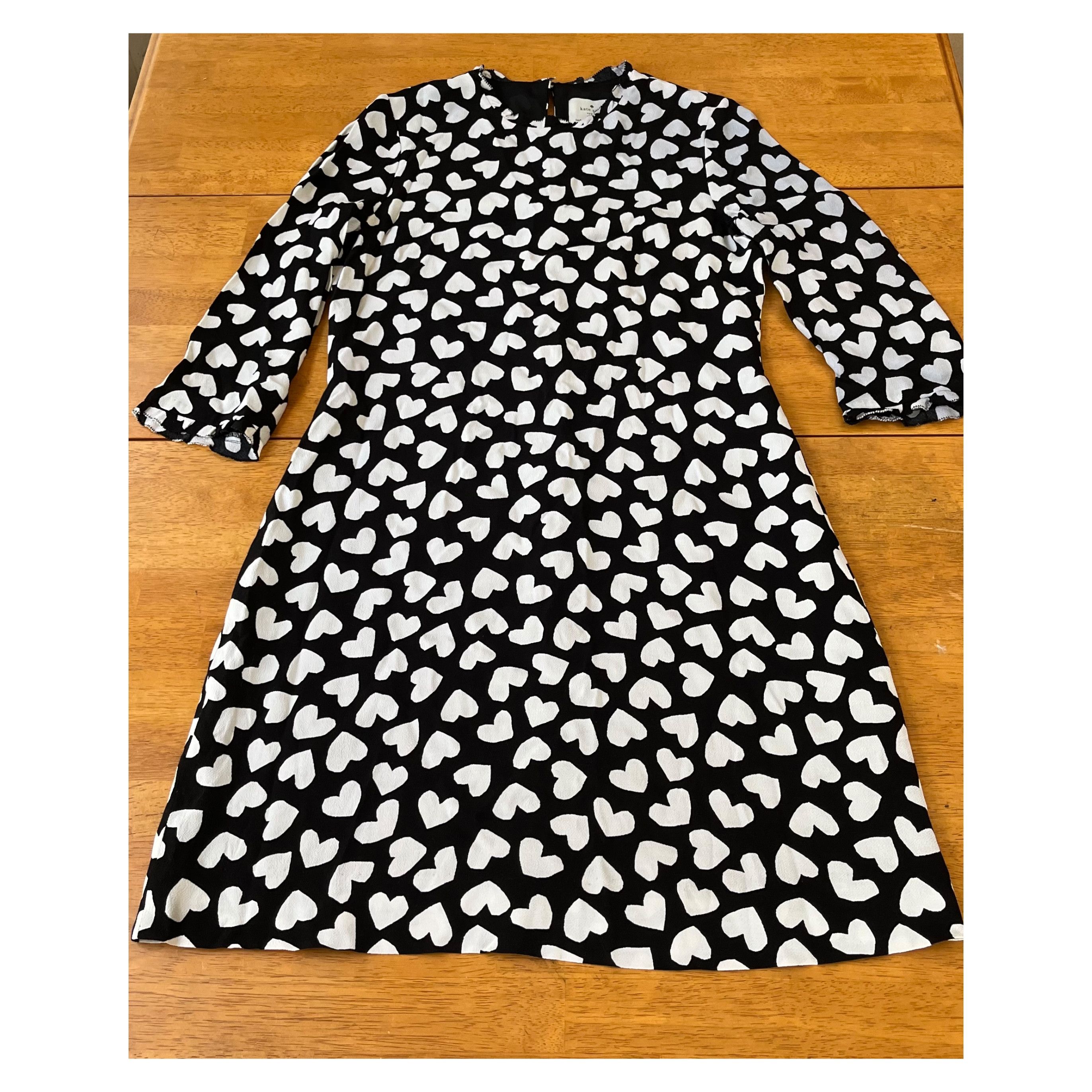 image of Kate Spade Black White Scattered Hearts Dress High Neck, Women's (Size Small)