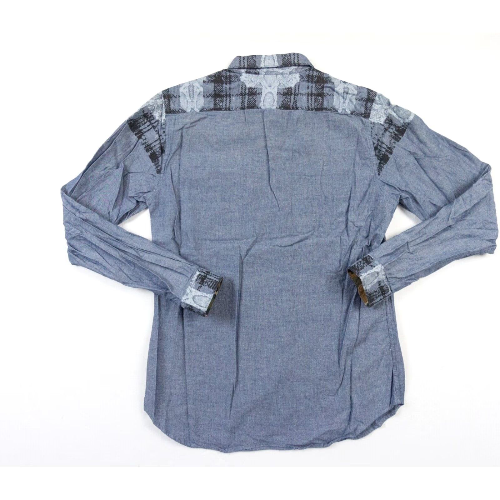 Marcs Marc Ecko Mens Medium Blue Slim Fit Button-Up Long Sleeve Shirt Camo Pocket Size US M / EU 48-50 / 2 - 5 Thumbnail