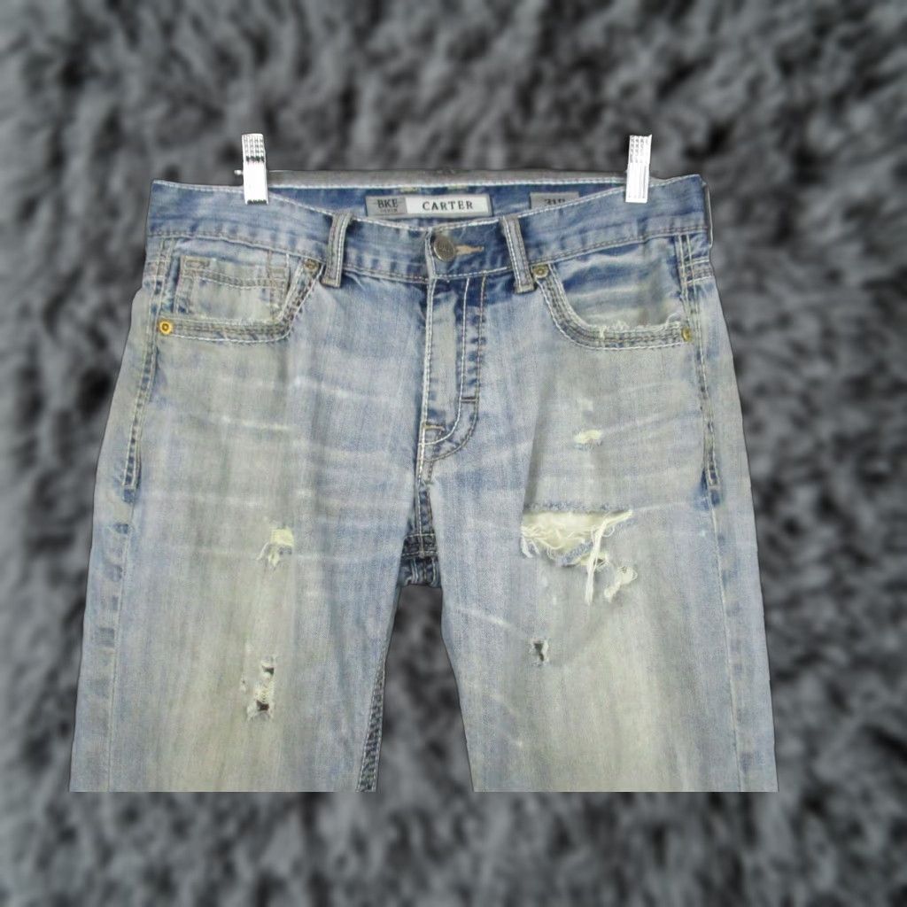 BKE BKE Buckle Carter Jeans 31R Men Distressed Blue Whiskering Worn Jeans Size US 31 - 1 Thumbnail