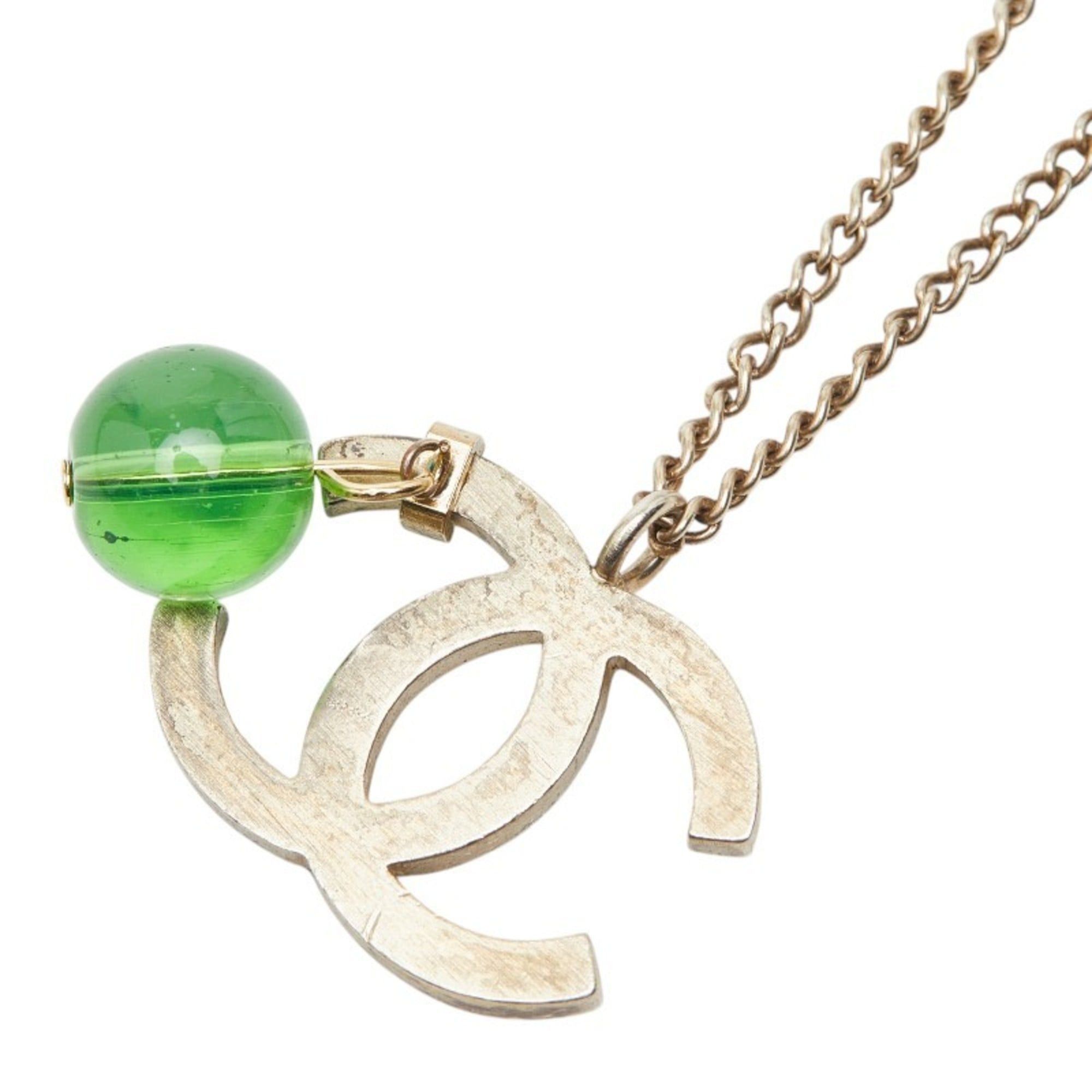Chanel Chanel Coco Mark Color Stone Necklace, Silver and Green Metal, Women's. Size ONE SIZE - 1 Thumbnail