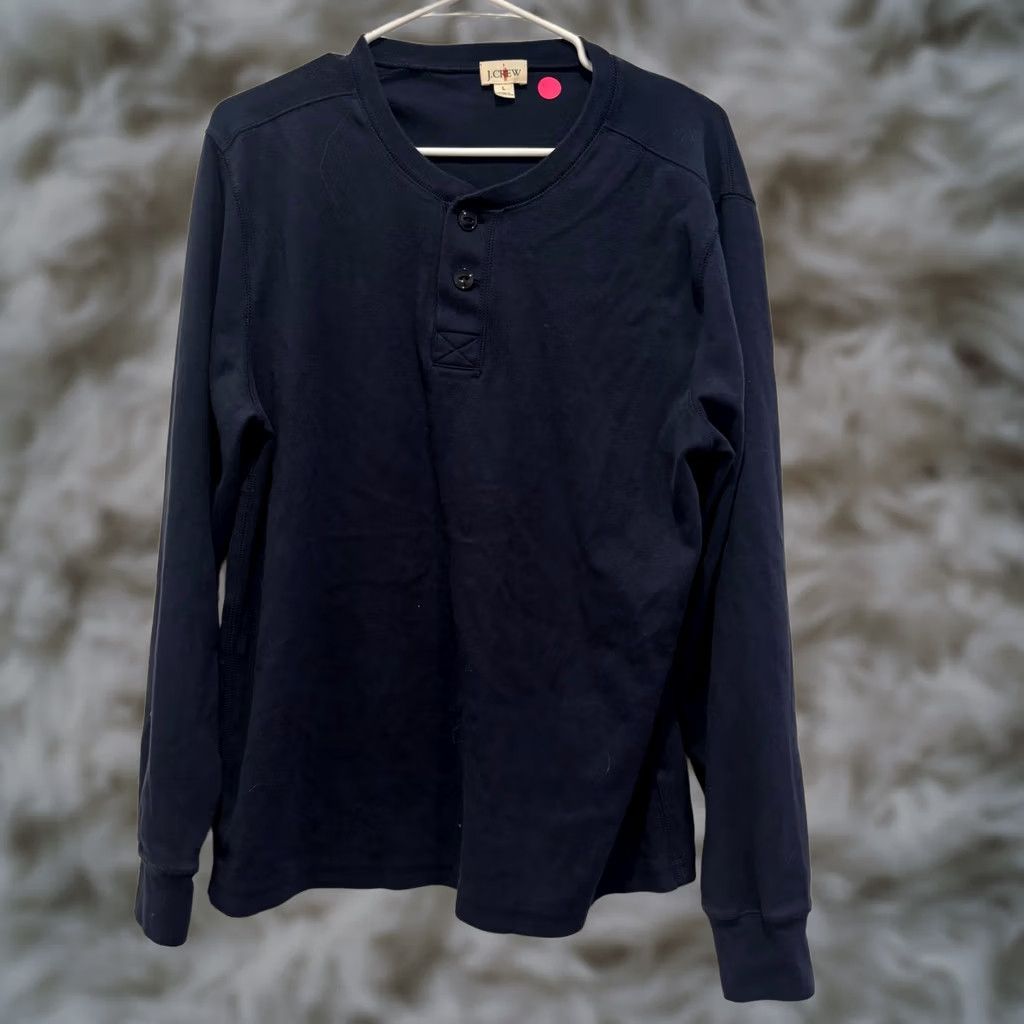 J.Crew J.Crew Henley Shirt Long Sleeve Navy Blue Cotton Size L Men Size US L / EU 52-54 / 3 - 1 Thumbnail