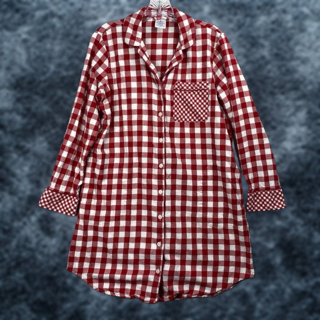 Lands' End Lands' End Nightgown Womens M Plaid Flannel Button Up Long Sleeve 100% Cotton Red Sleepwear Shirt Womens M Size M / US 6-8 / IT 42-44 - 1 Thumbnail