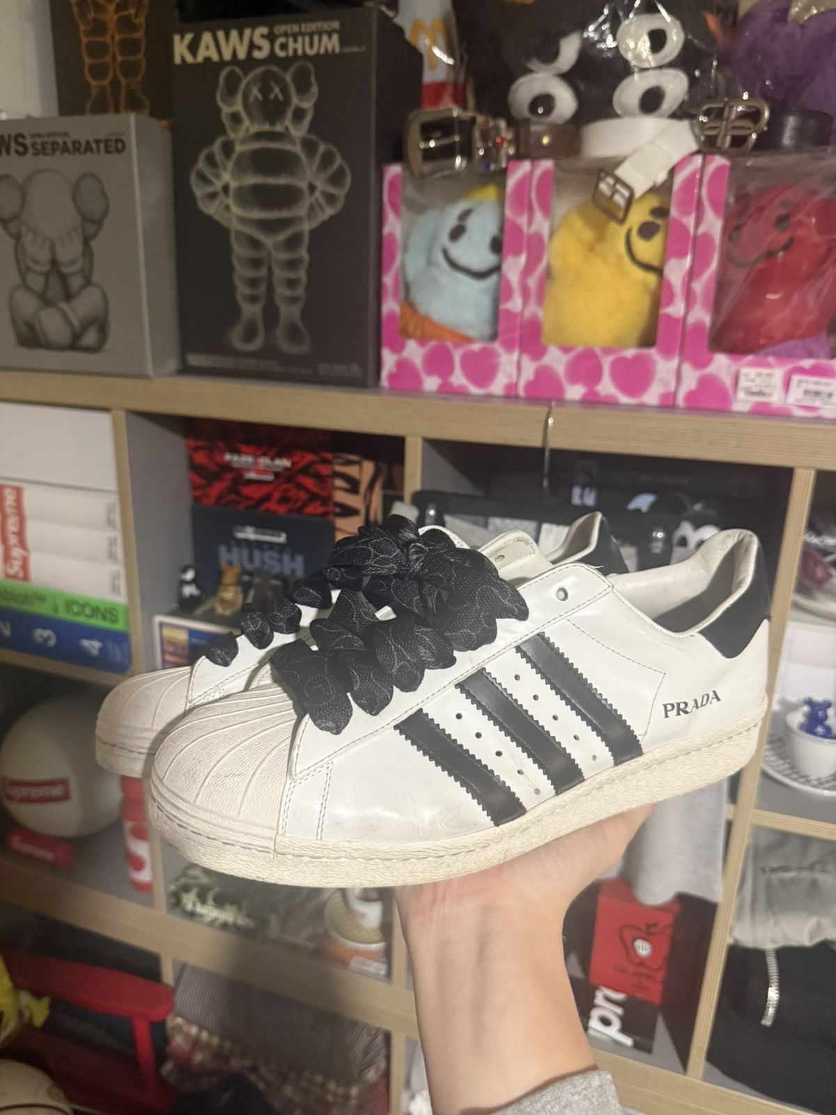 Adidas × Prada Adidas X Prada Black/White Superstar Sneakers Size US 10 / EU 43 - 1 Thumbnail
