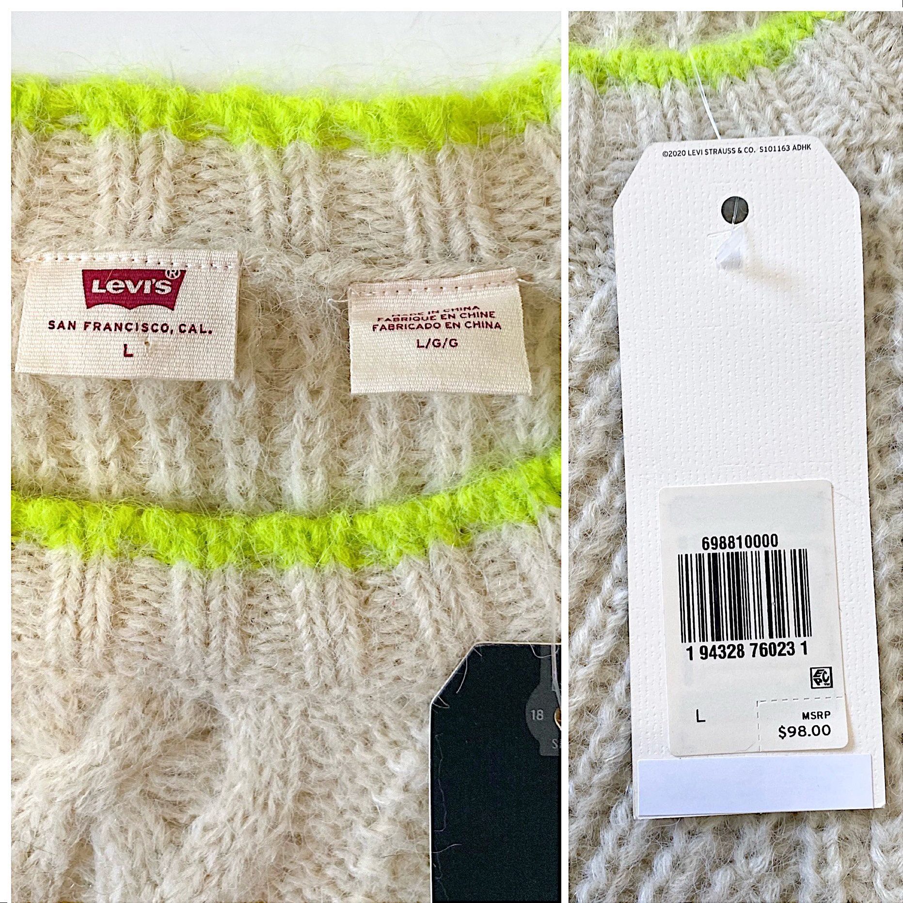 Levi's Levi's Ava Cable Knit Sweater in Almond Milk, L, NWT Size L / US 10 / IT 46 - 3 Thumbnail