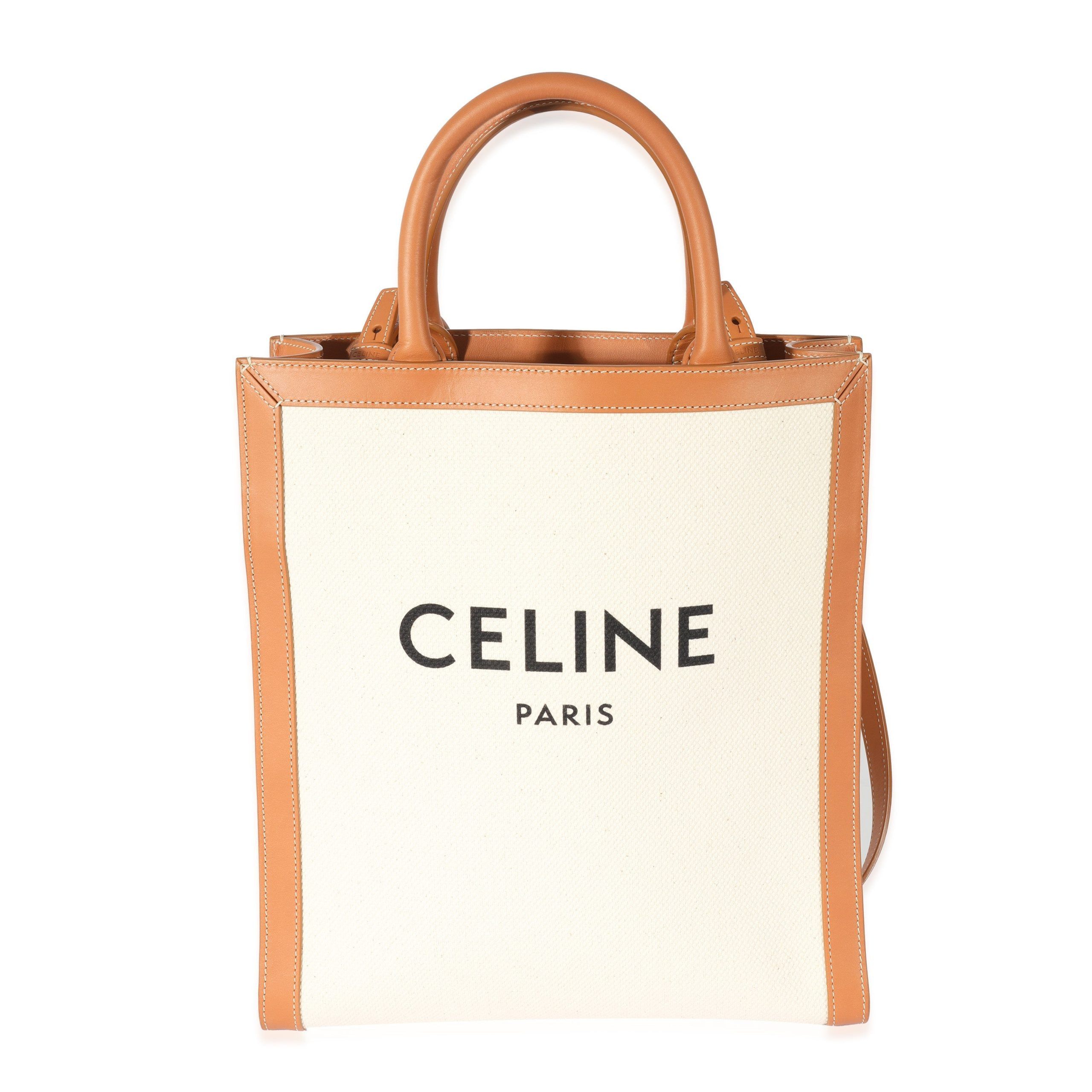 Celine Natural Canvas & Tan Calfskin Small Vertical Cabas