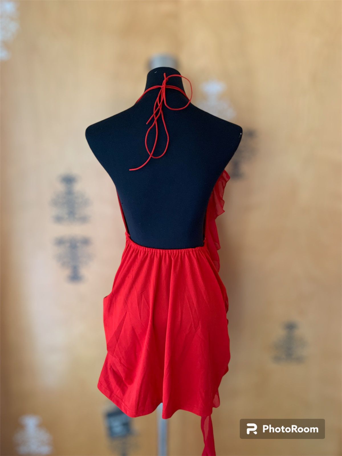 Designer NWT Y2K Style Backless Red Halter Top w/ Side Ruffles Size M / US 6-8 / IT 42-44 - 11 Thumbnail