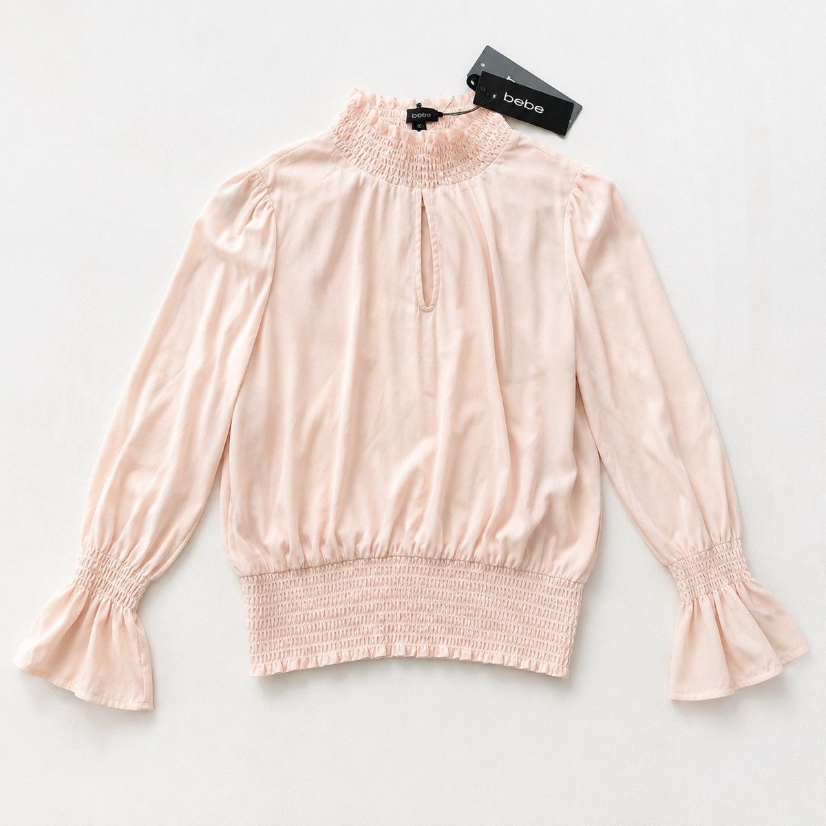 Bebe bebe Blush Pink Blouse High Neck Keyhole Detail-L Size M / US 6-8 / IT 42-44 - 2 Thumbnail