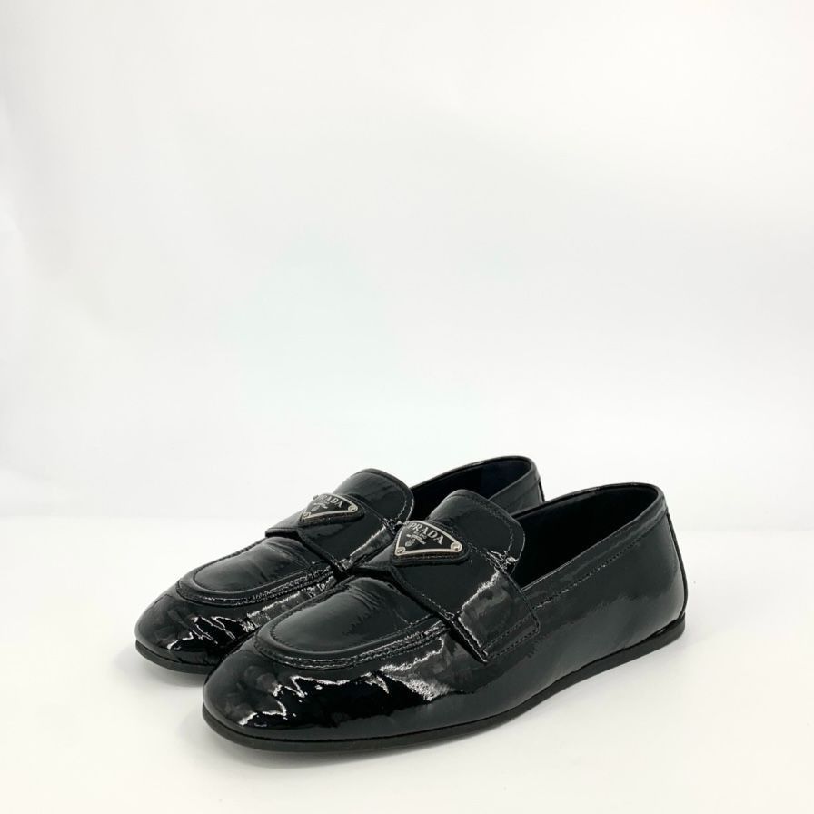 Prada Prada Logo Triangle Black Patent Leather Flats (Size 36) Size US 6 / IT 36 - 8 Thumbnail