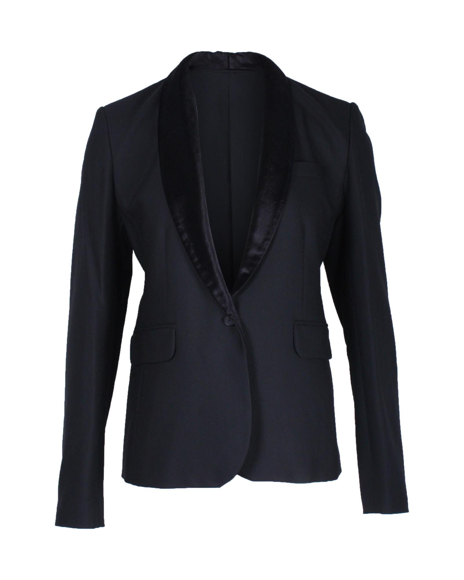 image of Black Shawl Collar Blazer In Polyester By Maje, Women's (Size Medium)