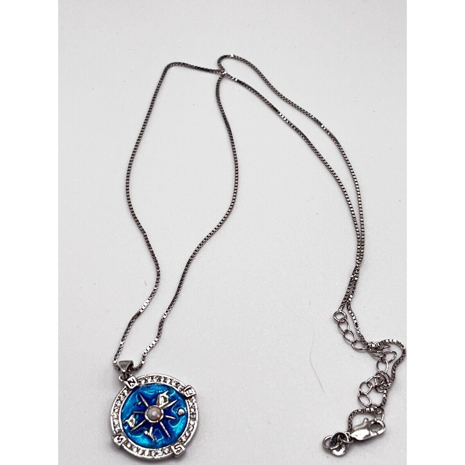 The Unbranded Brand Compass Pendant Necklace Silver Navy Travel Map Necklace 18" Size ONE SIZE - 2 Thumbnail