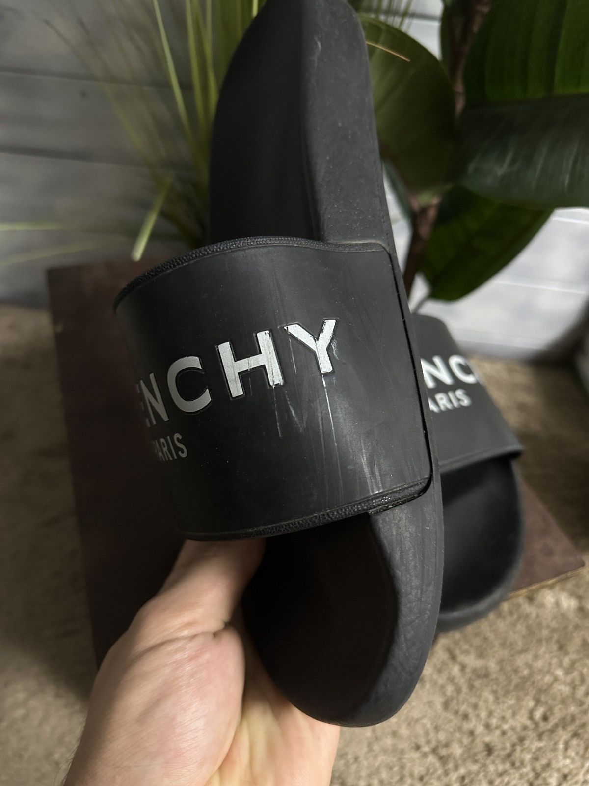 Rare Luxury Slippers Givenchy Big Logo Size 44 Color Black