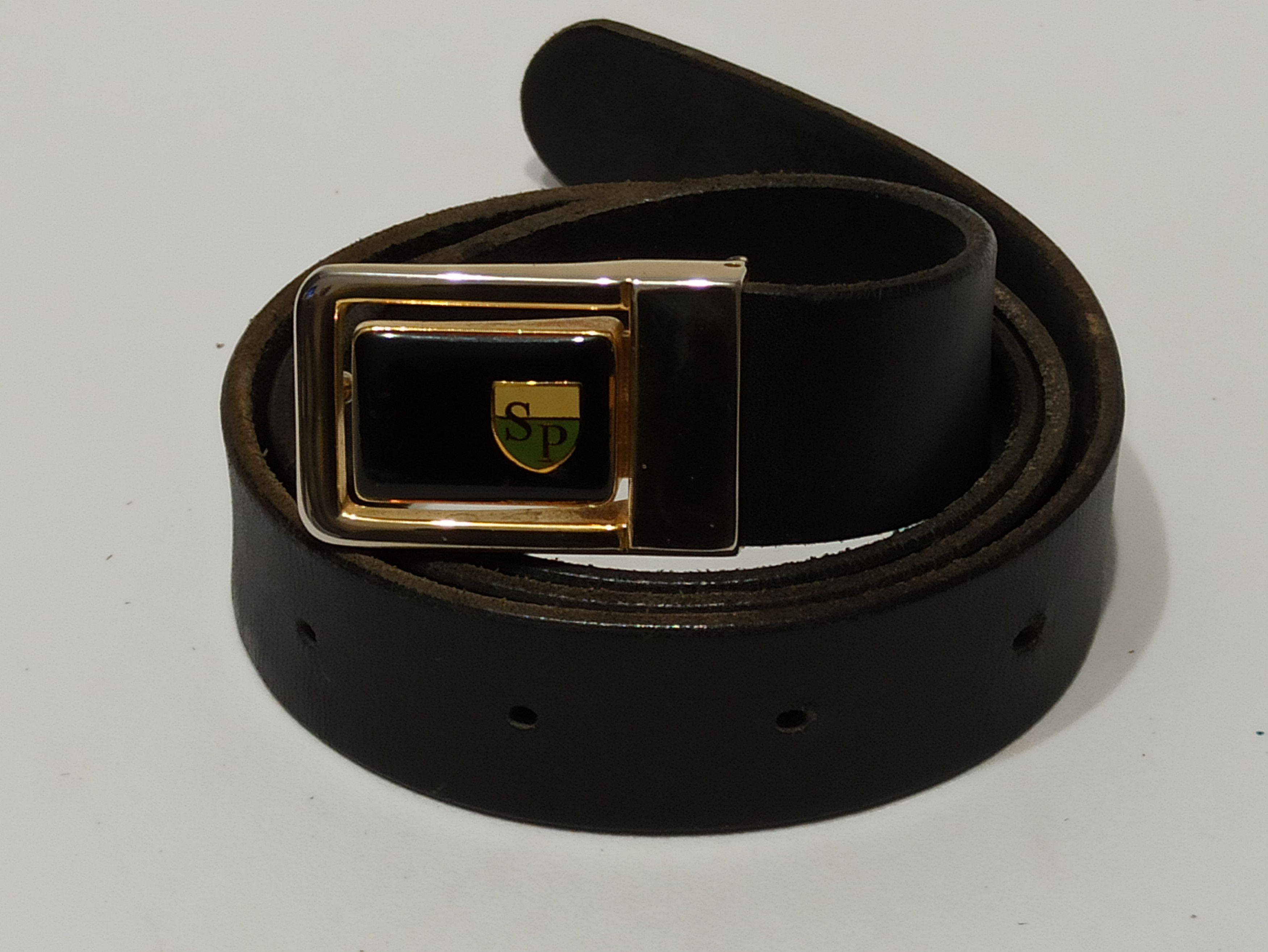 Designer × Leather × Vintage Sporrong Vintage Black Leather Belt with Gold-Toned Buckle Size ONE SIZE - 1 Thumbnail