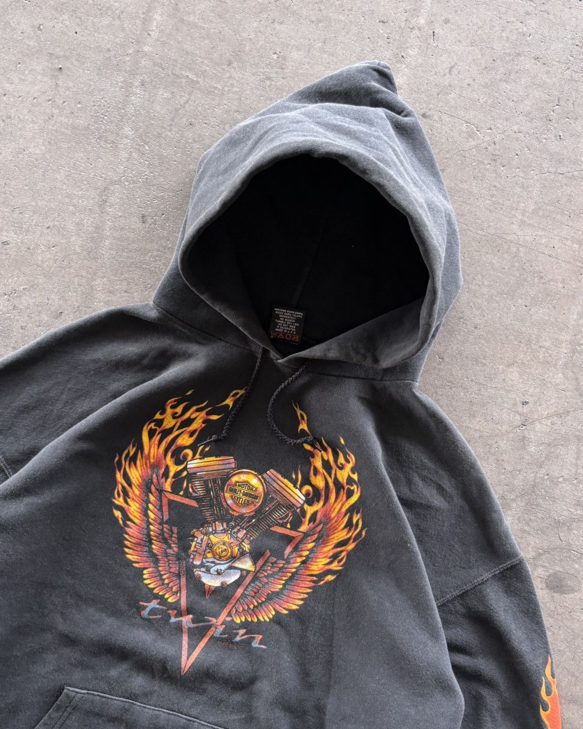 Harley Davidson 🔥RARE🔥1996s V-Twin Harley Davidson Flame Faded Black Hoodie Size US L / EU 52-54 / 3 - 3 Thumbnail