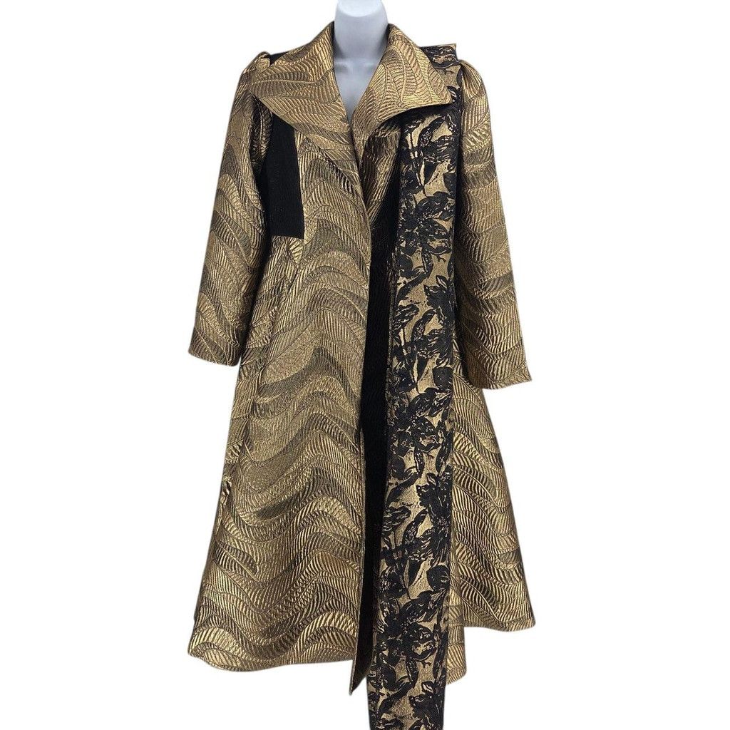 The Unbranded Brand MAKING THE CUT Women's Metallic Jaquard Coat & Scarf Size XS / US 0-2 / IT 36-38 - 4 Thumbnail