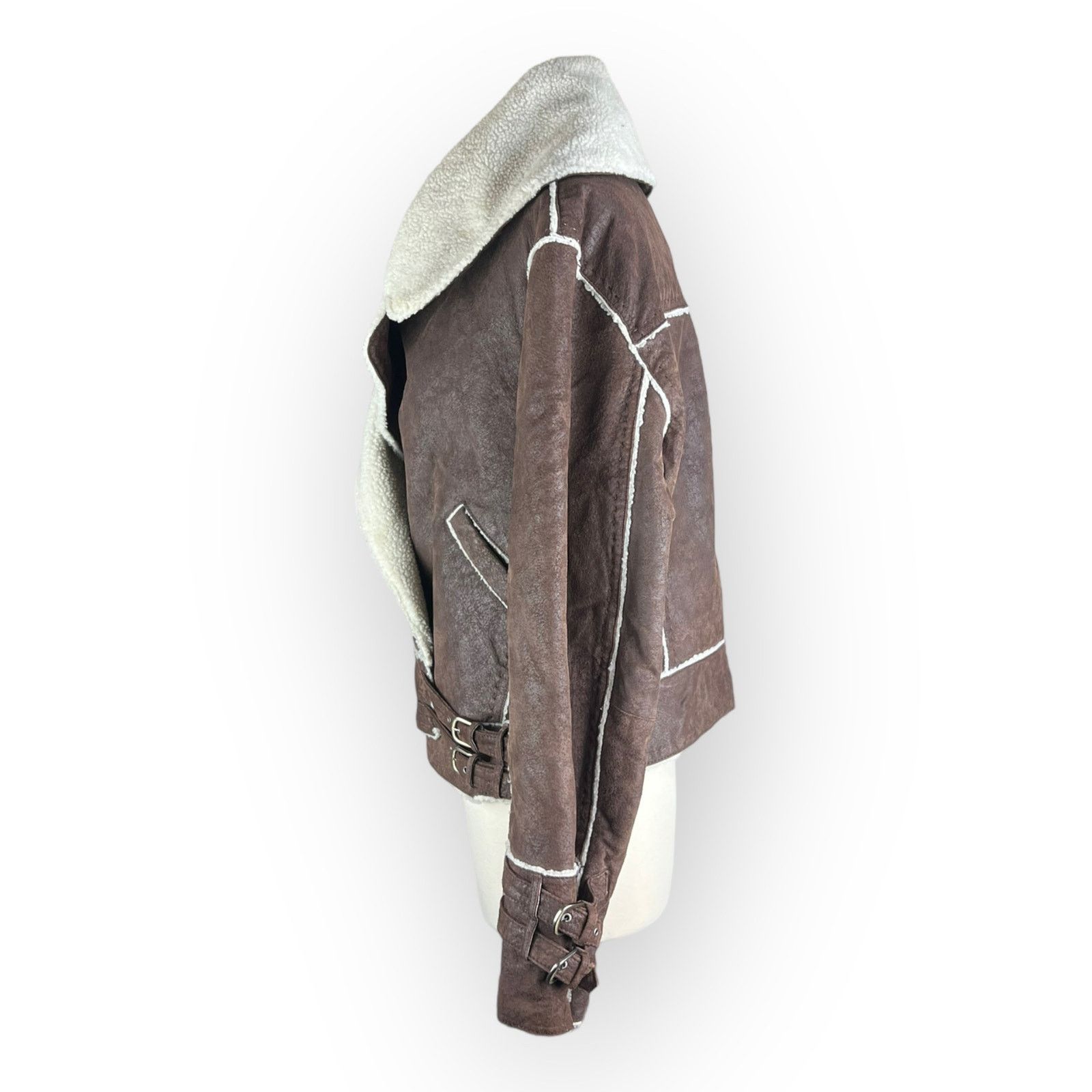 Vintage Moda International Leather Suede Vintage Moto Brown Jacket Size L / US 10 / IT 46 - 4 Thumbnail