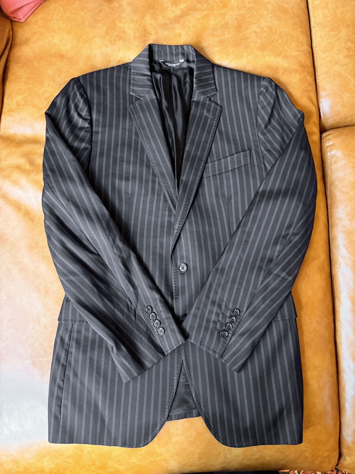 Dolce & Gabbana Dolce & Gabbana Pinstriped Charcoal Black Blazer Luxury Size 46R - 1 Thumbnail
