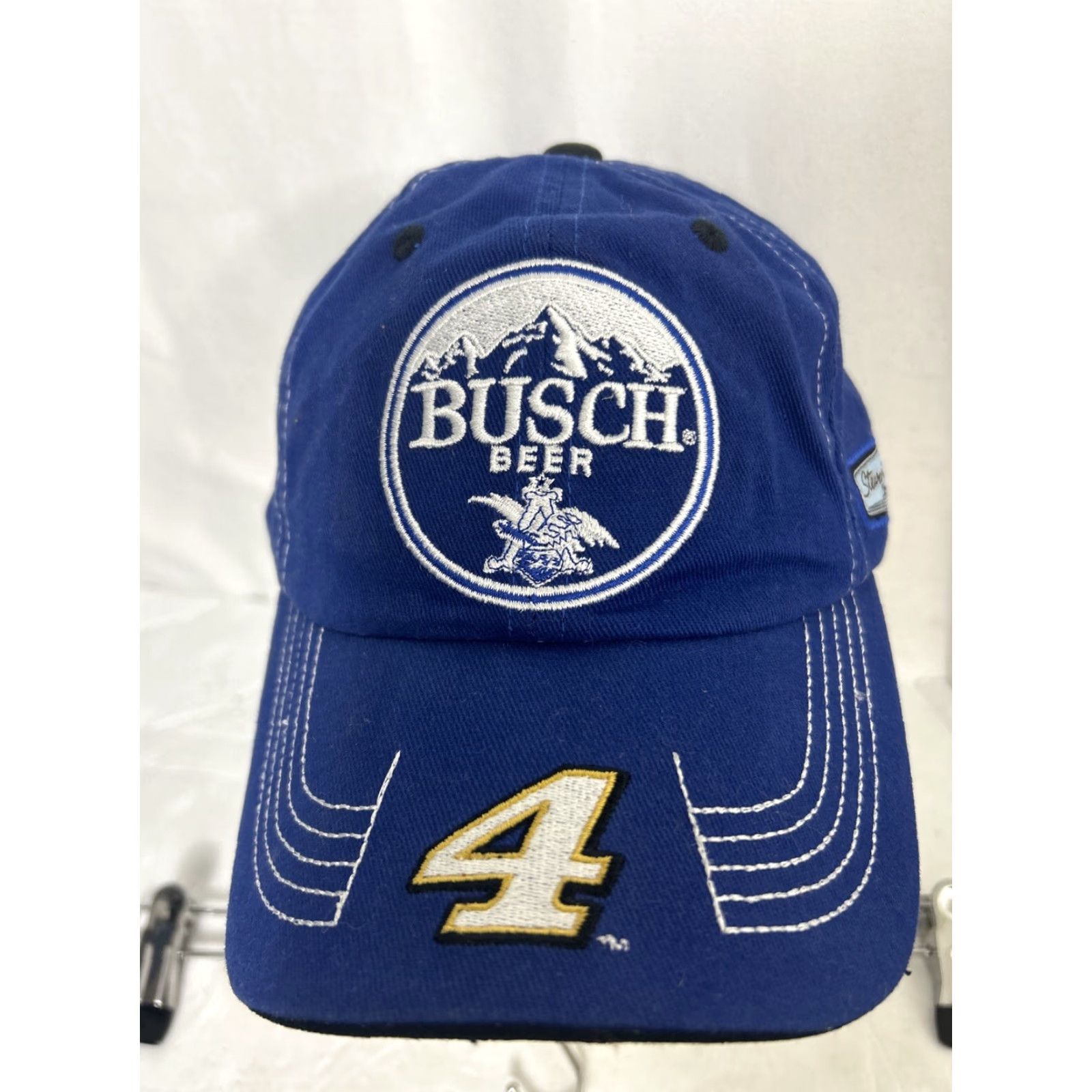 NASCAR Busch Beer NASCAR Racing Blue White Strapback Adjustable Hook Loop Stewart Haas Baseball Cap Mens Adjustable Blue White Cap Size ONE SIZE - 3 Thumbnail