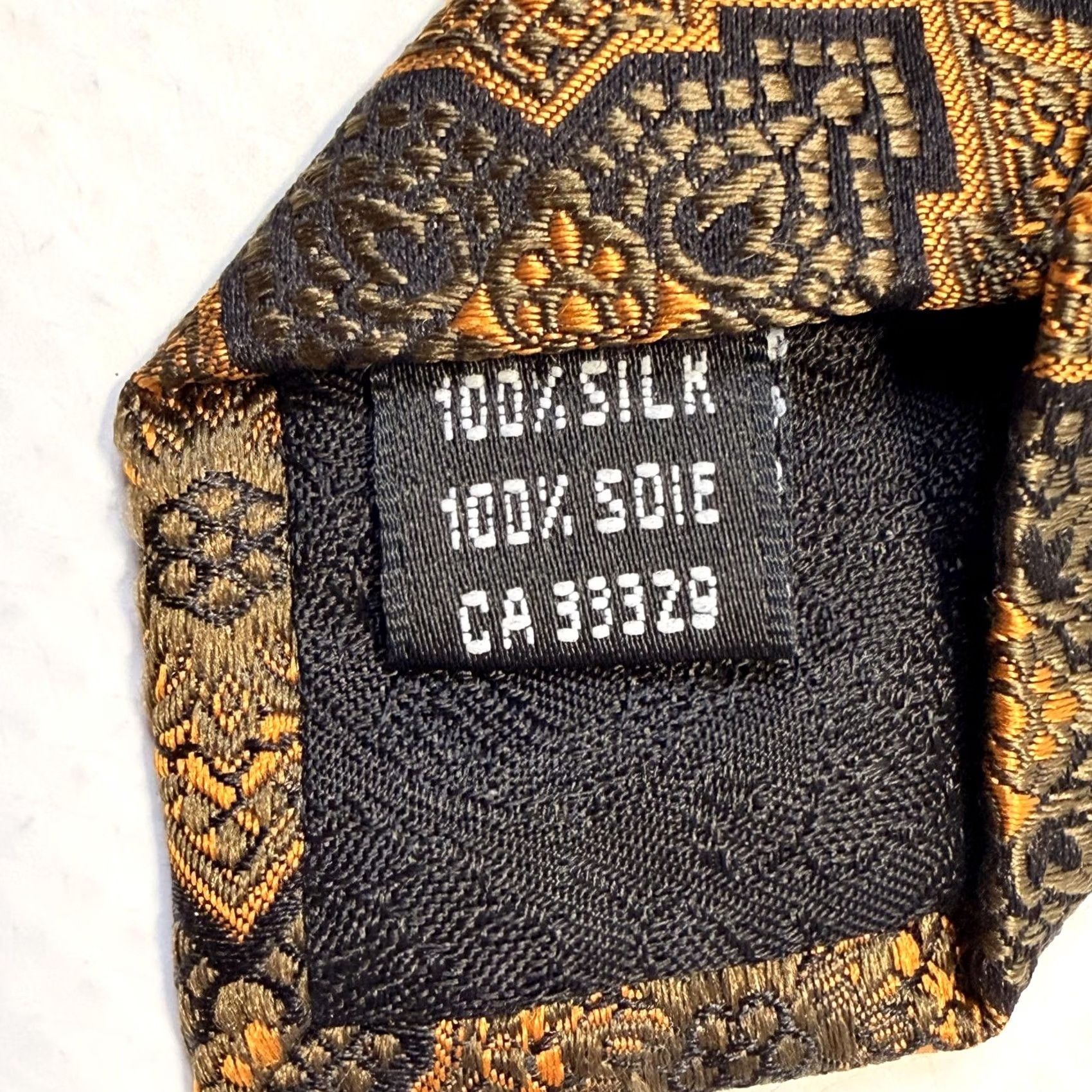 Vintage Kolte Tie Mens One Size Gold Italy Brown Geometric Floral Silk Necktie Size ONE SIZE - 4 Thumbnail