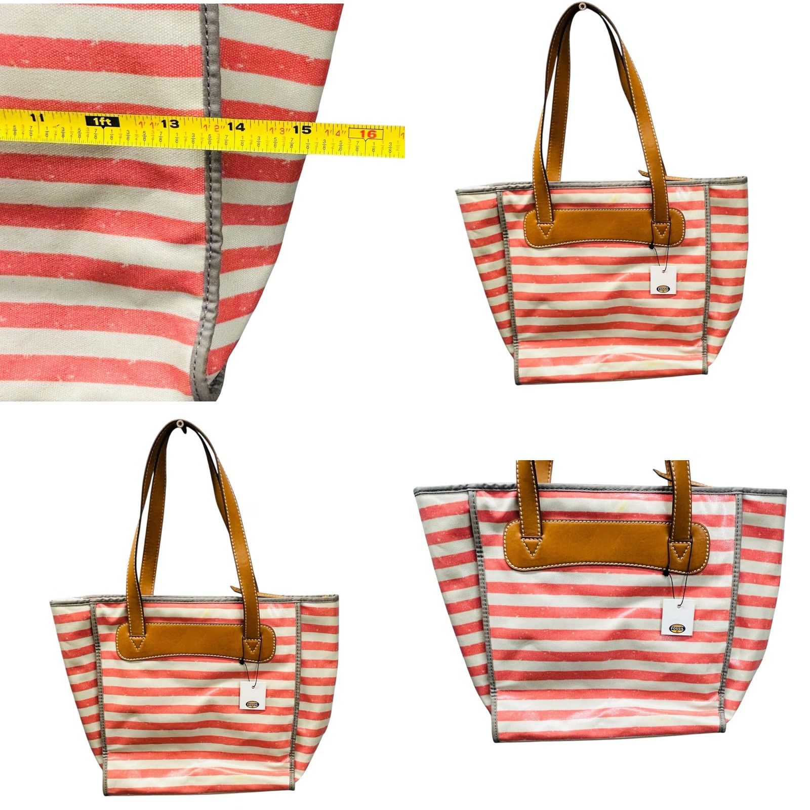 Fossil Fossil Coral Multi Pink Striped Shoulder Bag Women Tote Purse W/ Defects, New, with Stain On Top & Bottom, Email Pictures for Details Size ONE SIZE - 8 Thumbnail