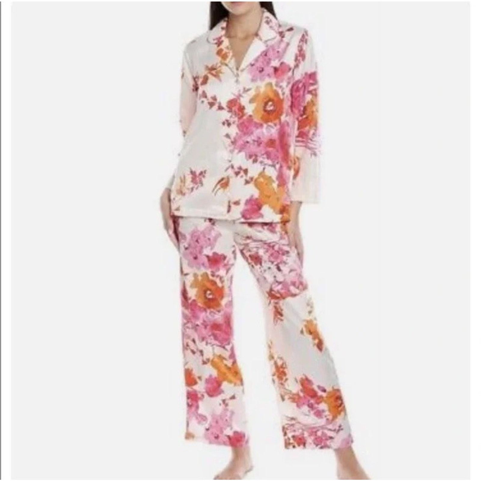 Other Natori Peony Satin Pajamas Set Pink Orange Floral Lounge Size ONE SIZE - 1 Thumbnail