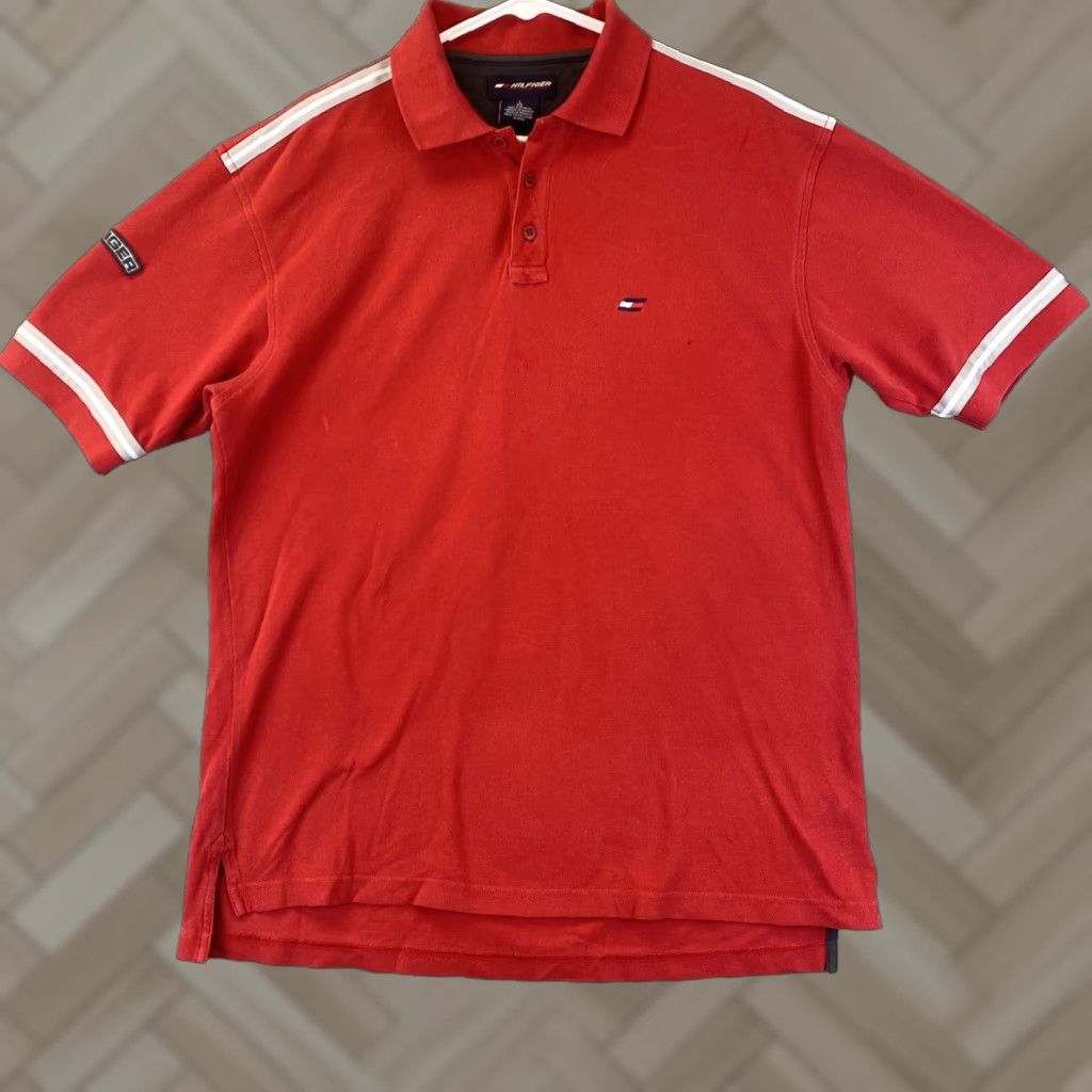 Tommy Hilfiger VINTAGE Tommy Hilfiger Polo Shirt Mens Regular Size L Red White 69-3 Short Sleeve Golf Casual Fashion Size US L / EU 52-54 / 3 - 1 Thumbnail