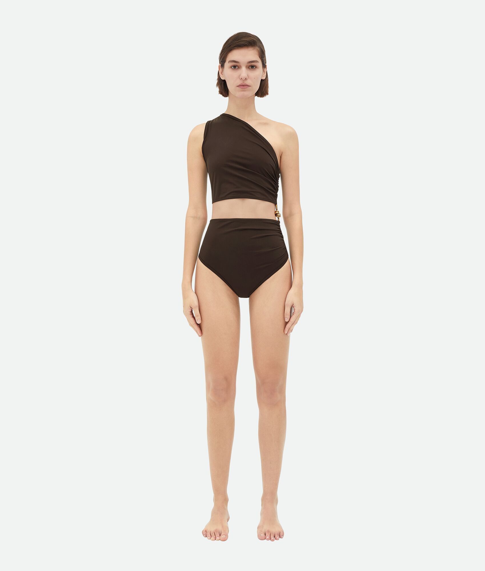 Bottega Veneta o1n1vont1224 Light Nylon Swimsuit With Metal Knot in Brown Size L / US 10 / IT 46 - 1 Thumbnail