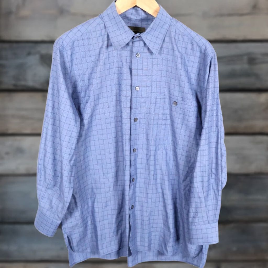 Ermenegildo Zegna VINTAGE Ermenegildo Zegna Shirt Men L Blue Check 100% Cotton Italy Made Business Size US L / EU 52-54 / 3 - 1 Thumbnail
