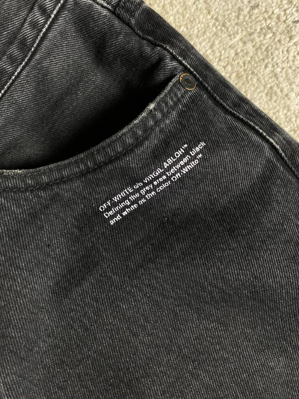 Off-White Off White Fire Line Yellow Logo Gray Slim Denim Jeans Size US 31 - 8 Thumbnail