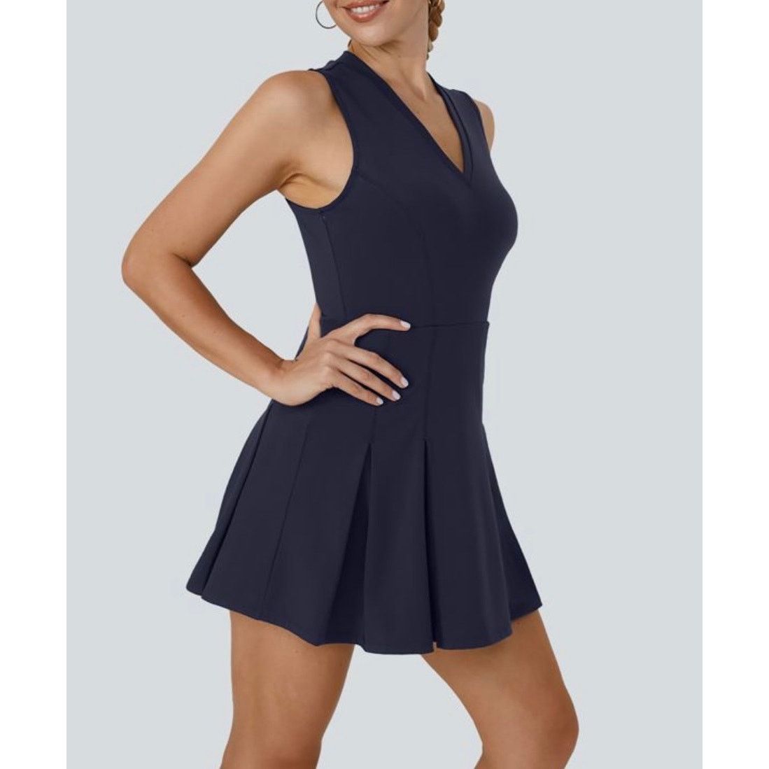 Other Halara V-Neck Sleeveless Pleated Hem Mini Golf Active Dress Size L / US 10 / IT 46 - 6 Thumbnail
