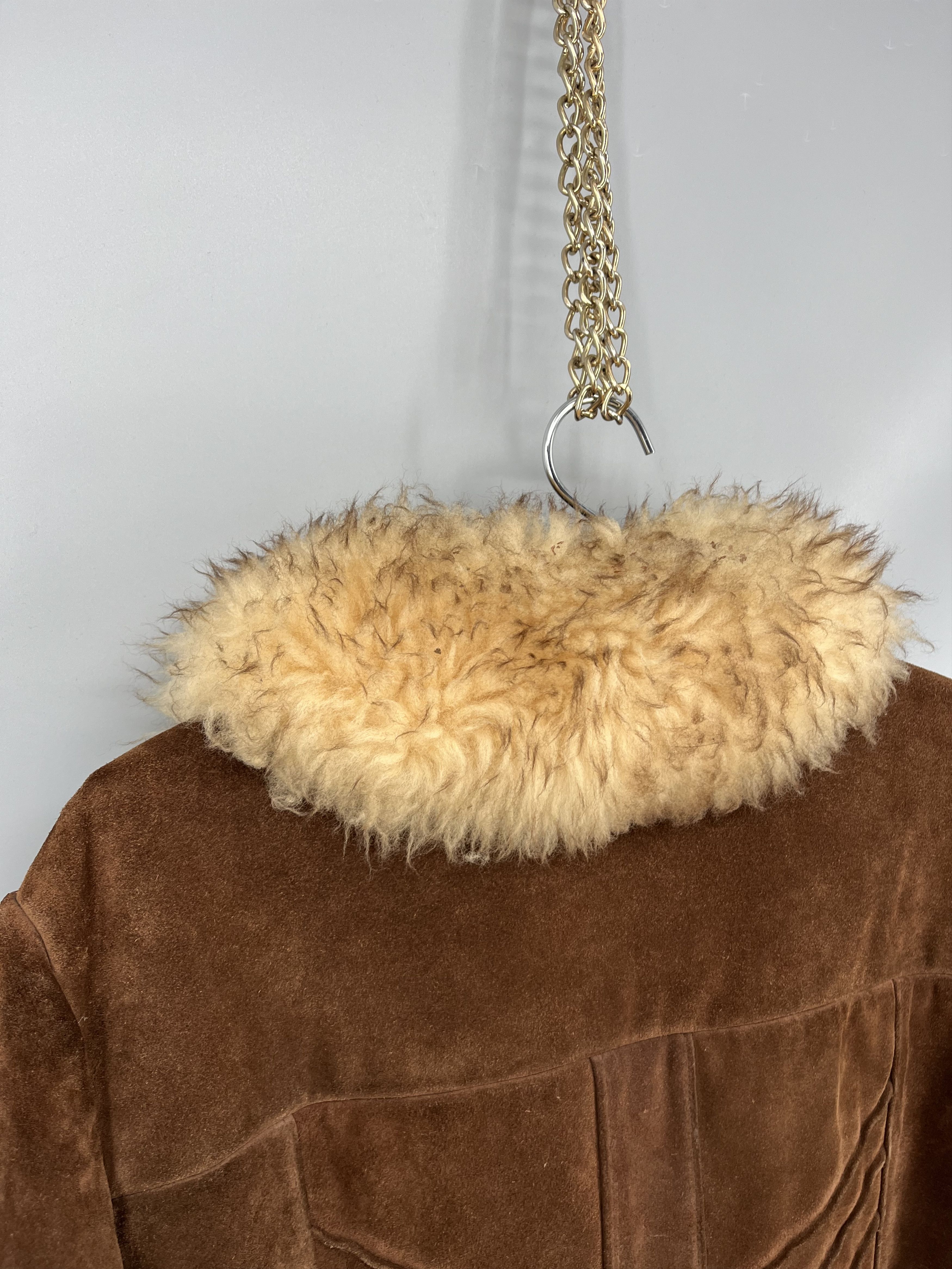 Vintage 70s Suede Shearling Coat USA Made Brown Faux Fur Lined Heavy Size US L / EU 52-54 / 3 - 16 Thumbnail