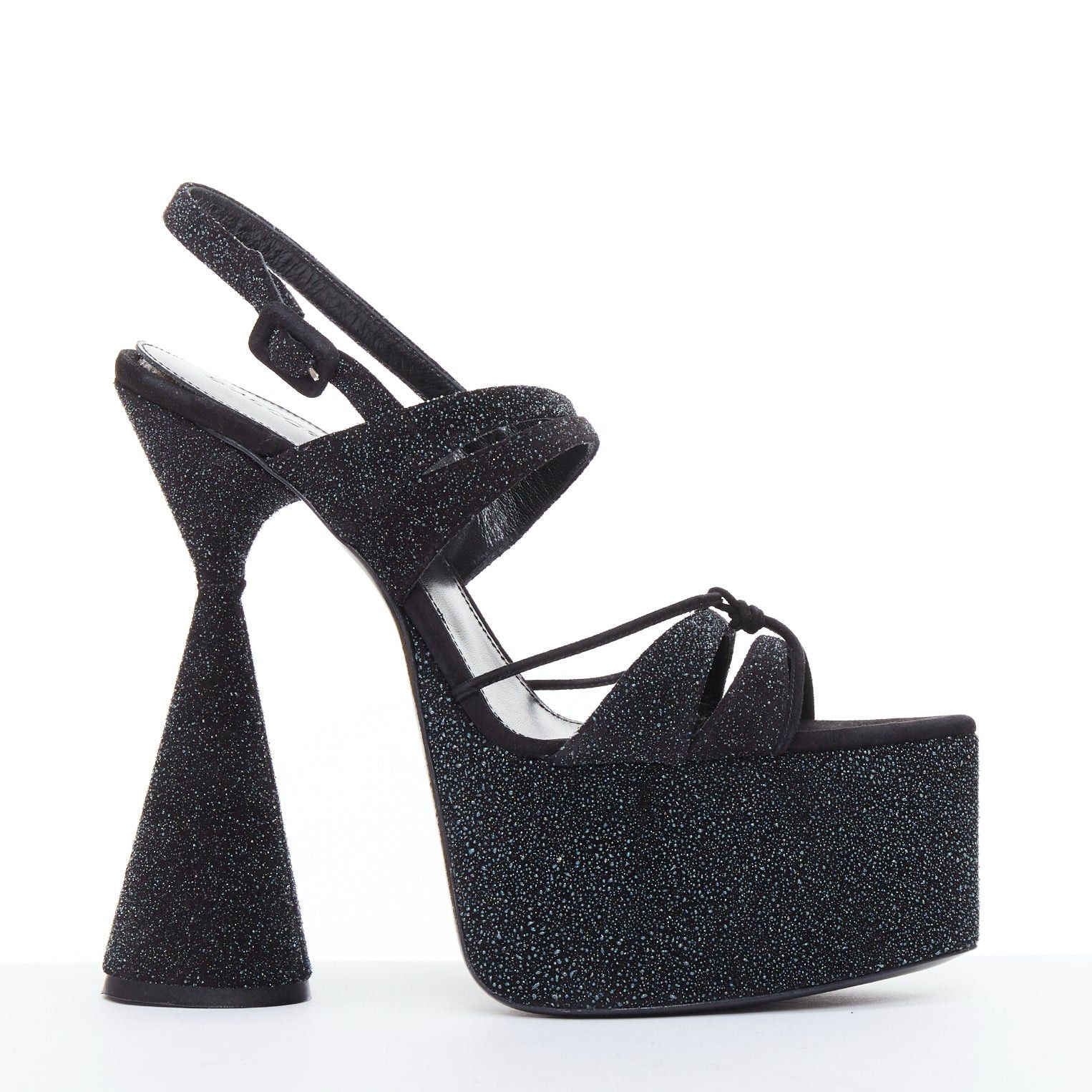 Other D'ACCORI Belle galactic black glitter textured platform sandal heels EU39 Size US 9 / IT 39 - 1 Thumbnail