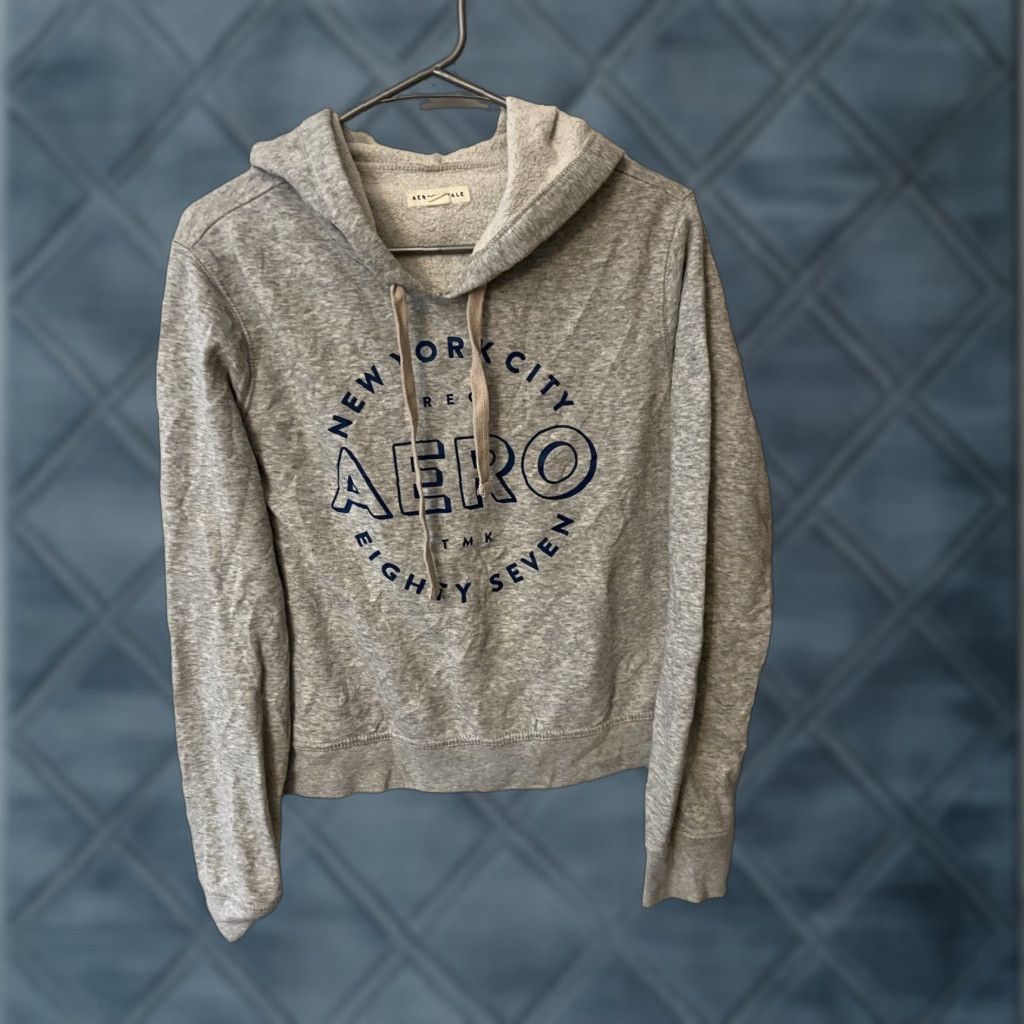 Vintage Aéropostale Hoodie Womens Large Gray Graphic Pullover Size L / US 10 / IT 46 - 1 Thumbnail