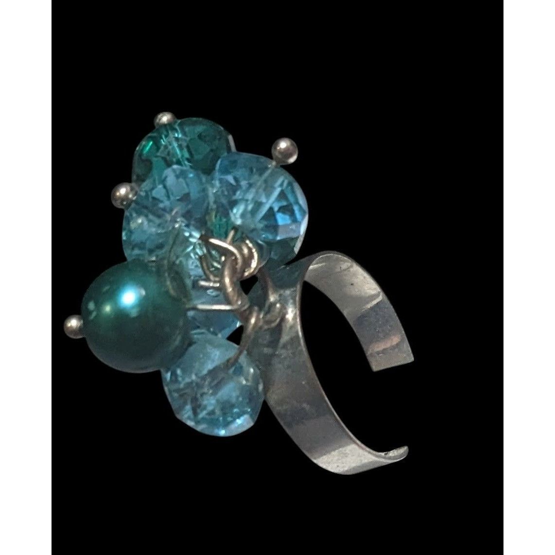 Other Blue Beaded Silver Tone Adjustable Cluster Ring Size 6 Size ONE SIZE - 12 Thumbnail