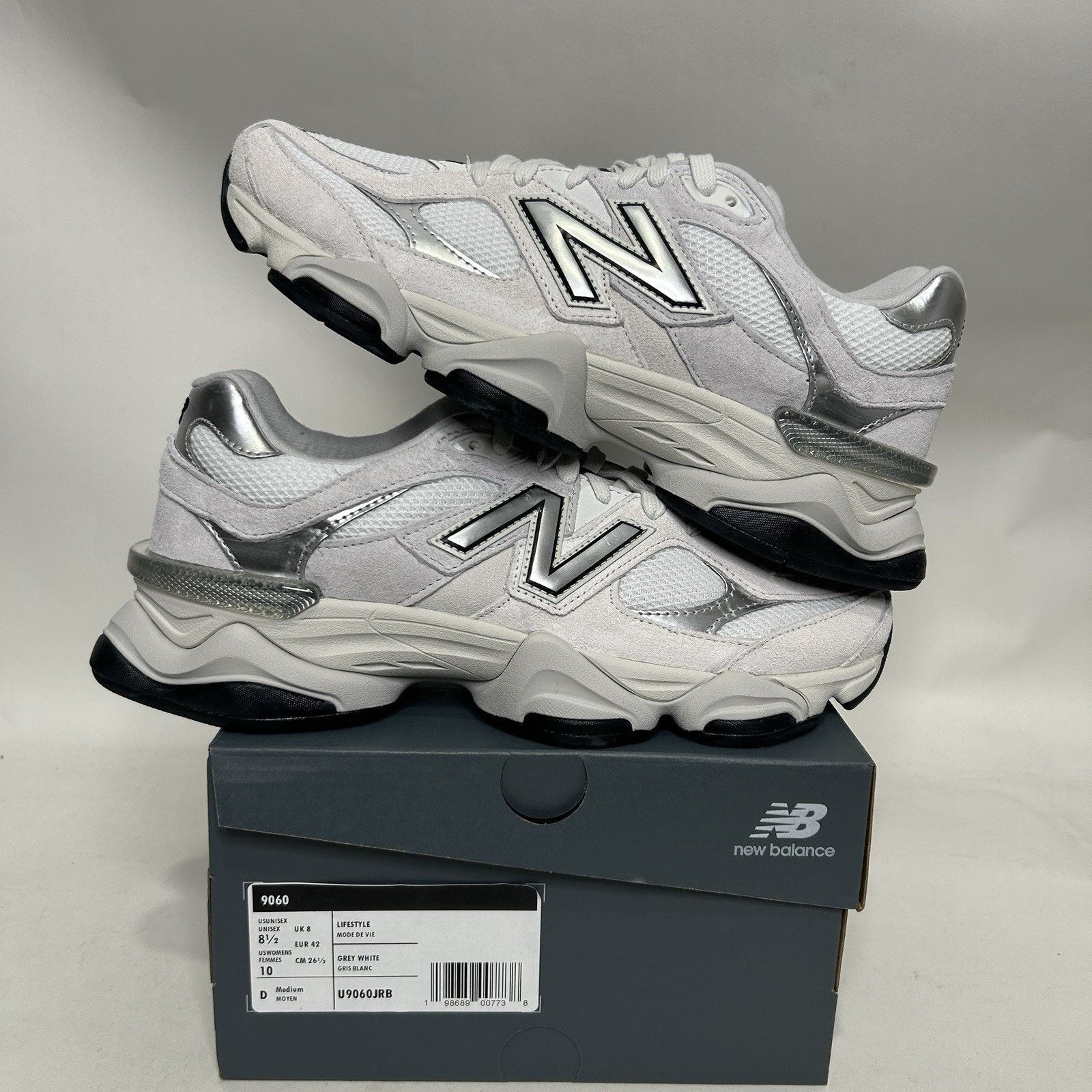 New Balance New Balance 9060 'White Black Metallic Silver' U9060JRB Size US 8.5 / EU 41-42 - 1 Thumbnail