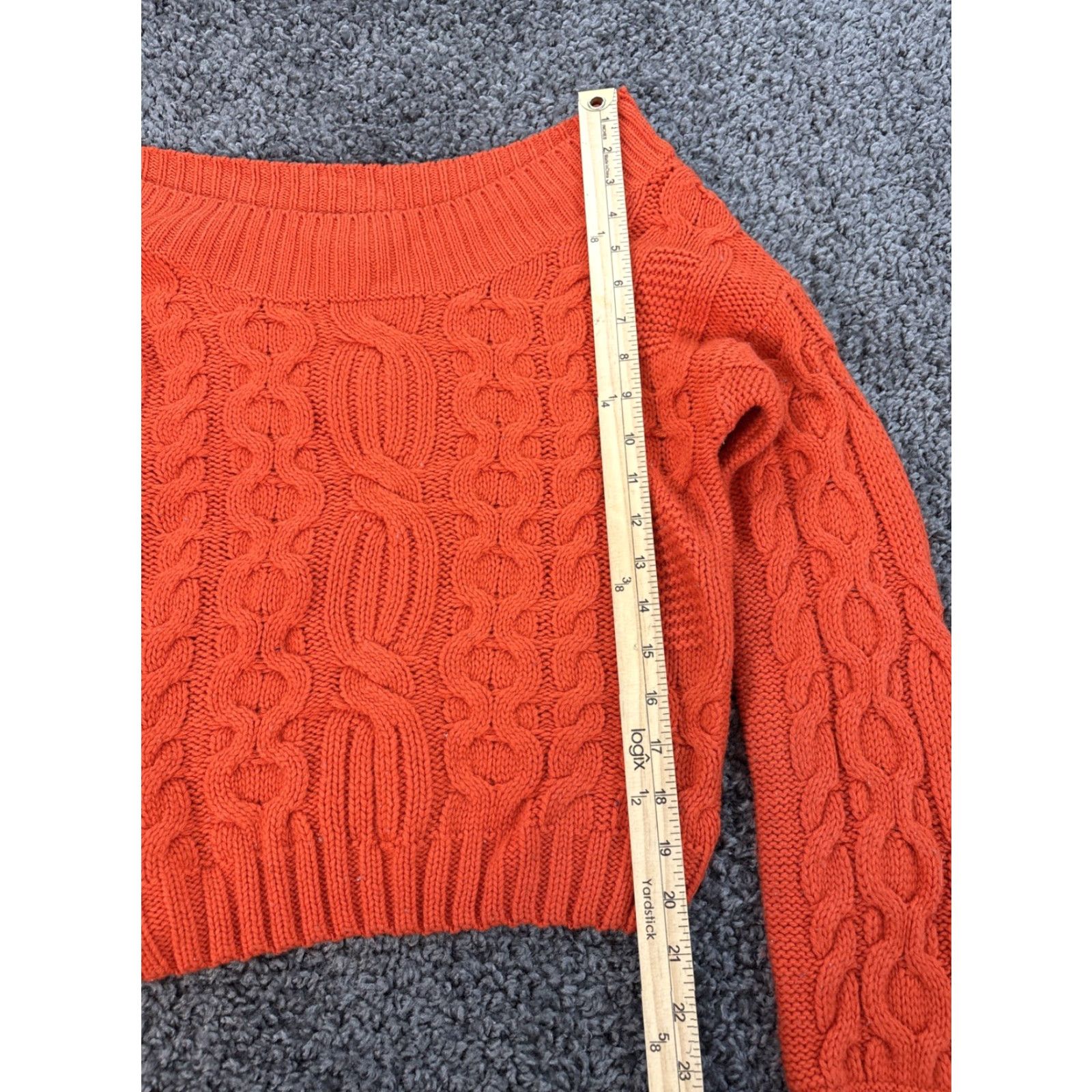 Vintage VINTAGE Poof Orange Cable Knit Boho Cropped Sweater Womens Large Knit Pullover Boat Neck 90s Size L / US 10 / IT 46 - 2 Thumbnail