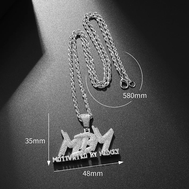 Vintage Hip Hop Zircon Letter Pendant Necklace Size ONE SIZE - 3 Thumbnail