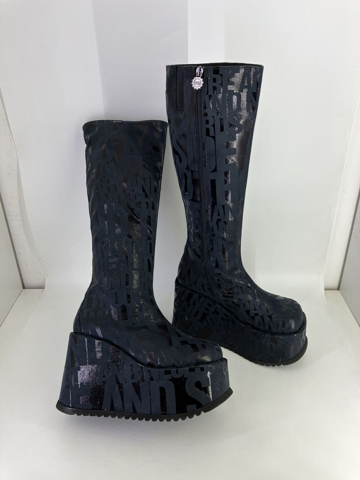 Vintage Rock Bull black faux leather chunky platform knee boots 90s Size US 11 / IT 41 - 3 Thumbnail