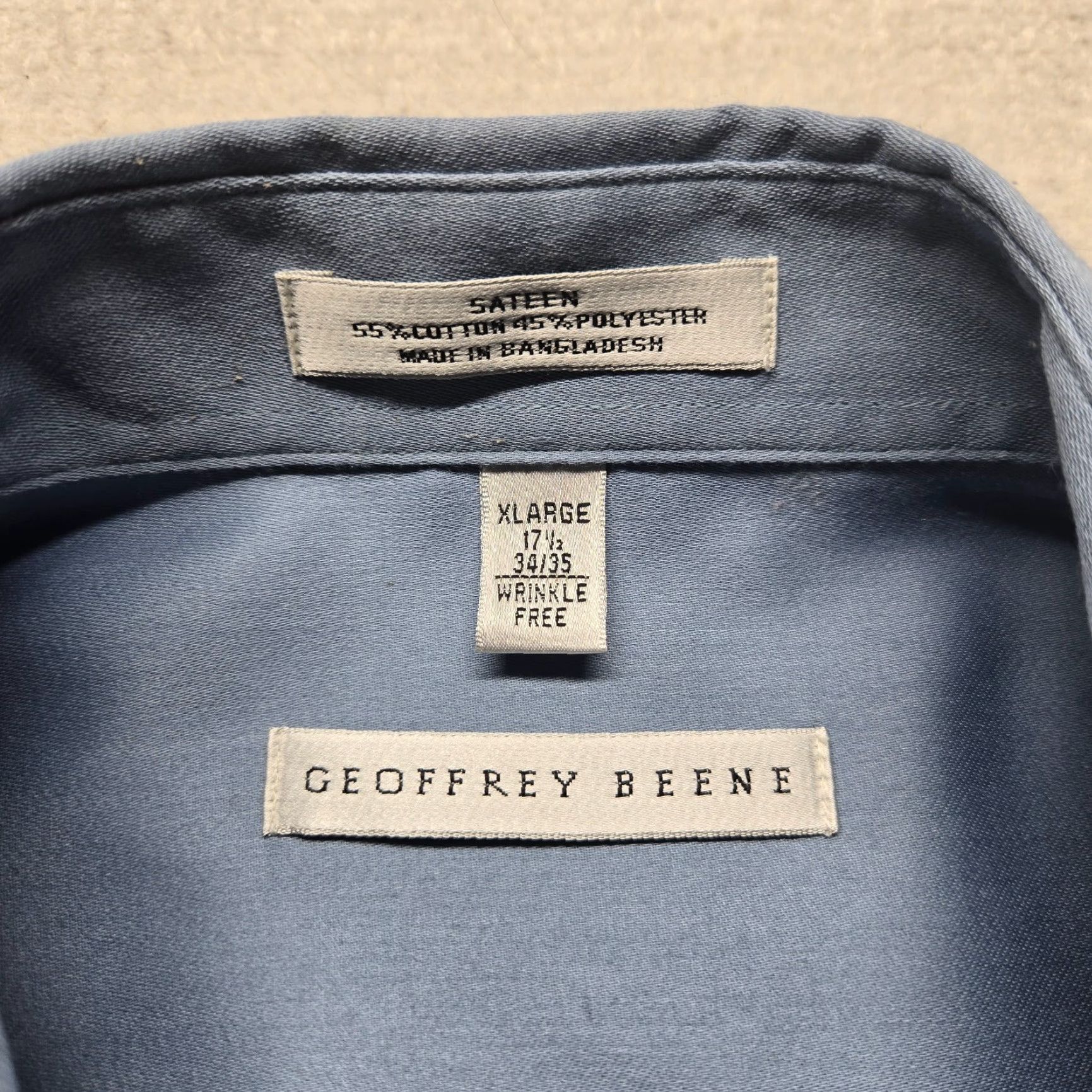 Geoffrey Beene Geoffrey Beene Sateen Solid Blue Long Sleeve Button Up Dress Shirt Men's 17.5 Size 46R - 3 Thumbnail