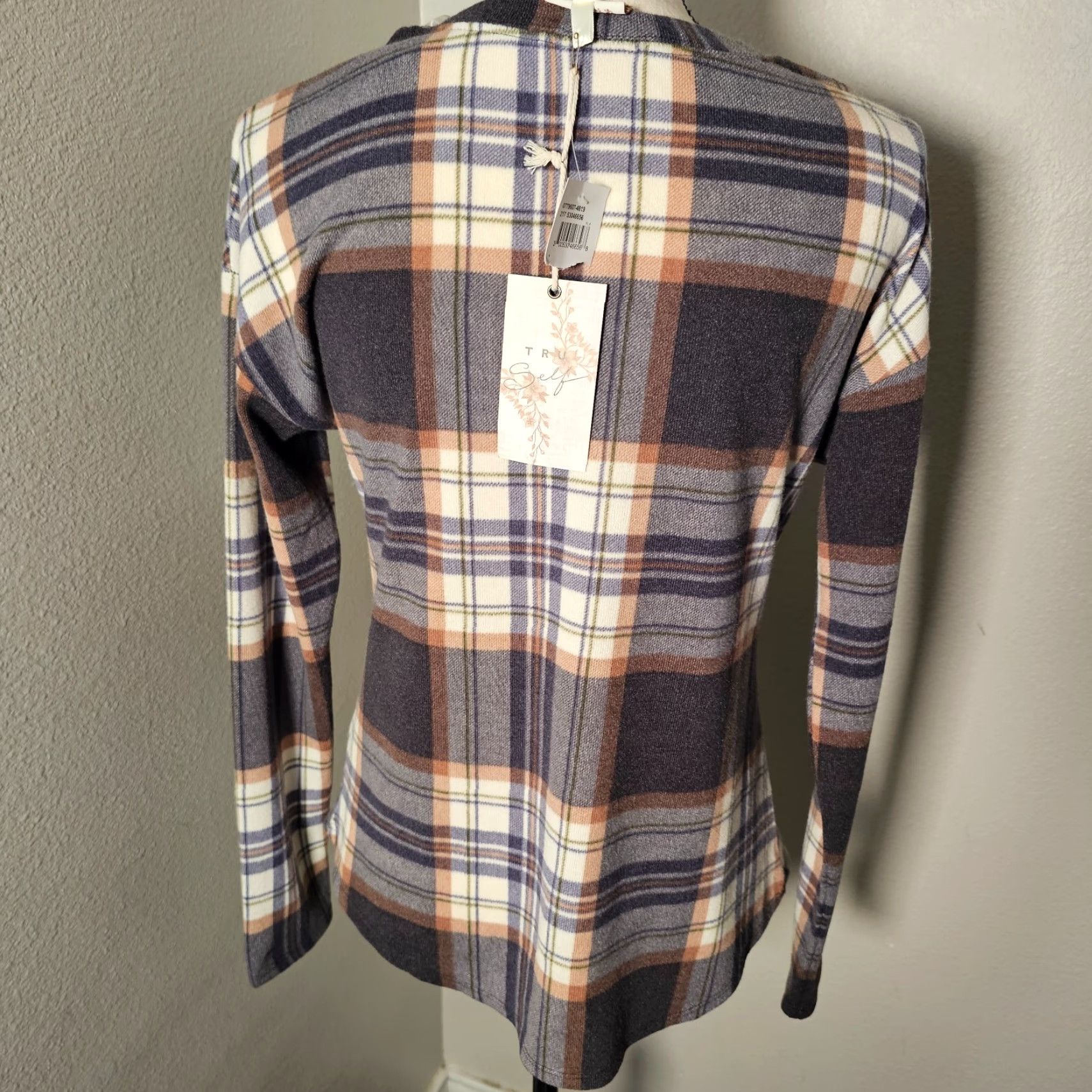 Vintage TRU SELF Women's Blouse Size S Cozy Soft Brown Plaid Long Sleeve Round Neck Classic Designer Size S / US 4 / IT 40 - 3 Thumbnail