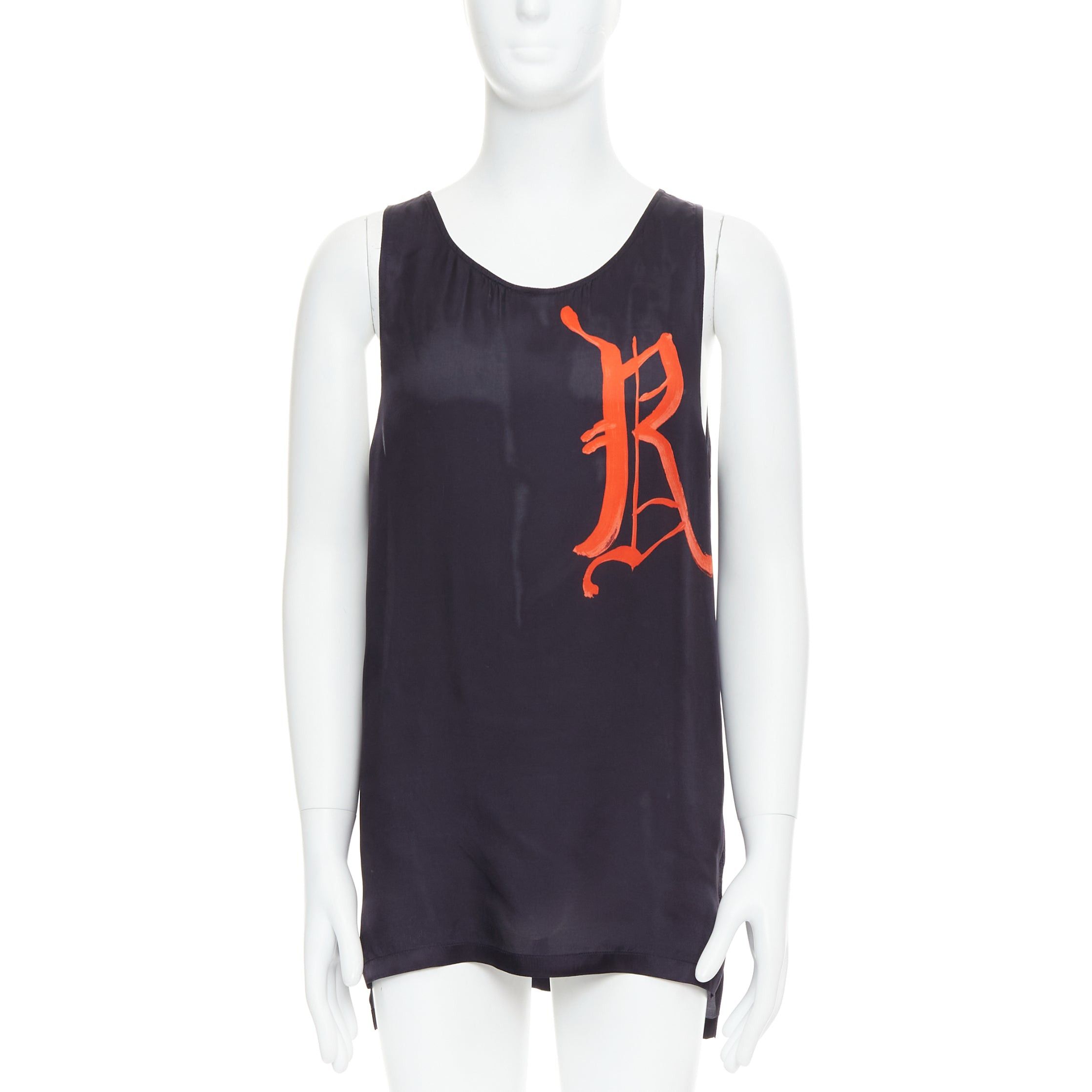 Dries Van Noten DRIES VAN NOTEN black viscose gothic R print viscose tank top IT46 S Size US S / EU 44-46 / 1 - 1 Thumbnail